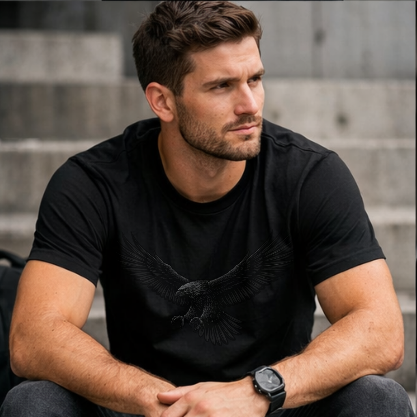Black on Black Flying Eagle Shirt • Stealth Collection • Wild Reed Apparel