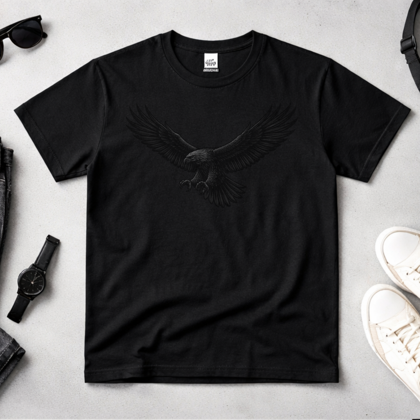Black on Black Flying Eagle Shirt • Stealth Collection • Wild Reed Apparel