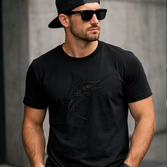Black on Black Marlin Shirt • Stealth Collection • Wild Reed Apparel