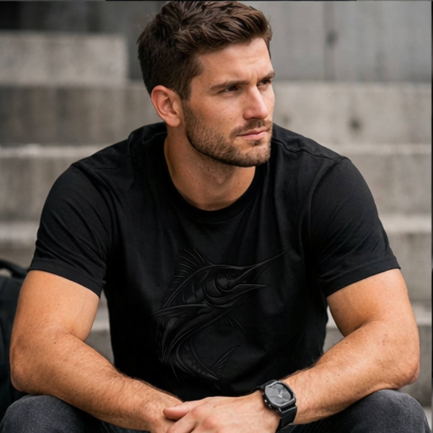 Black on Black Marlin Shirt • Stealth Collection • Wild Reed Apparel