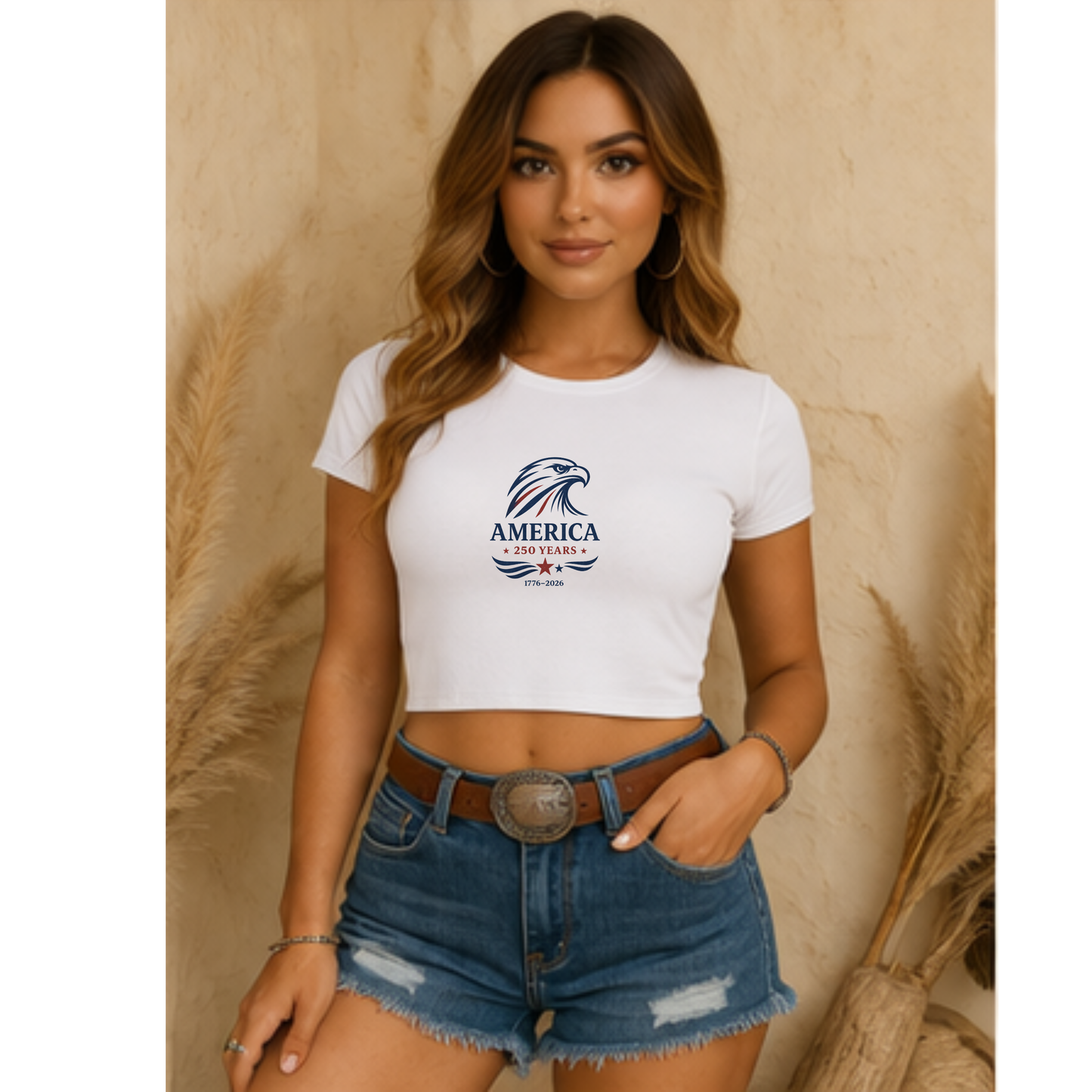 America 250 Years Cropped Baby Tee • Minimal Patriotic Shirt • USA 1776 2026 Tee • Modern Americana Crop Top