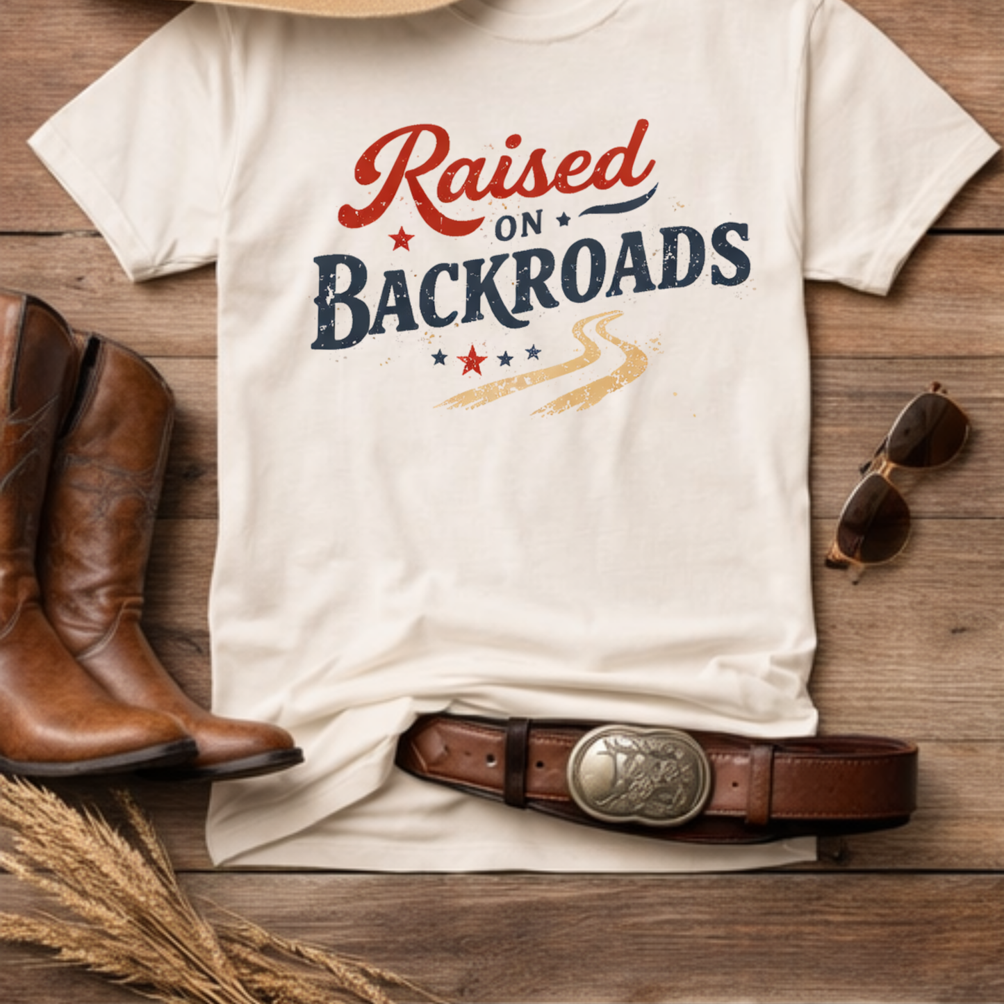Raised on Backroads Tee • Country Graphic Shirt • Western Lifestyle Tee • Rural Americana Shirt