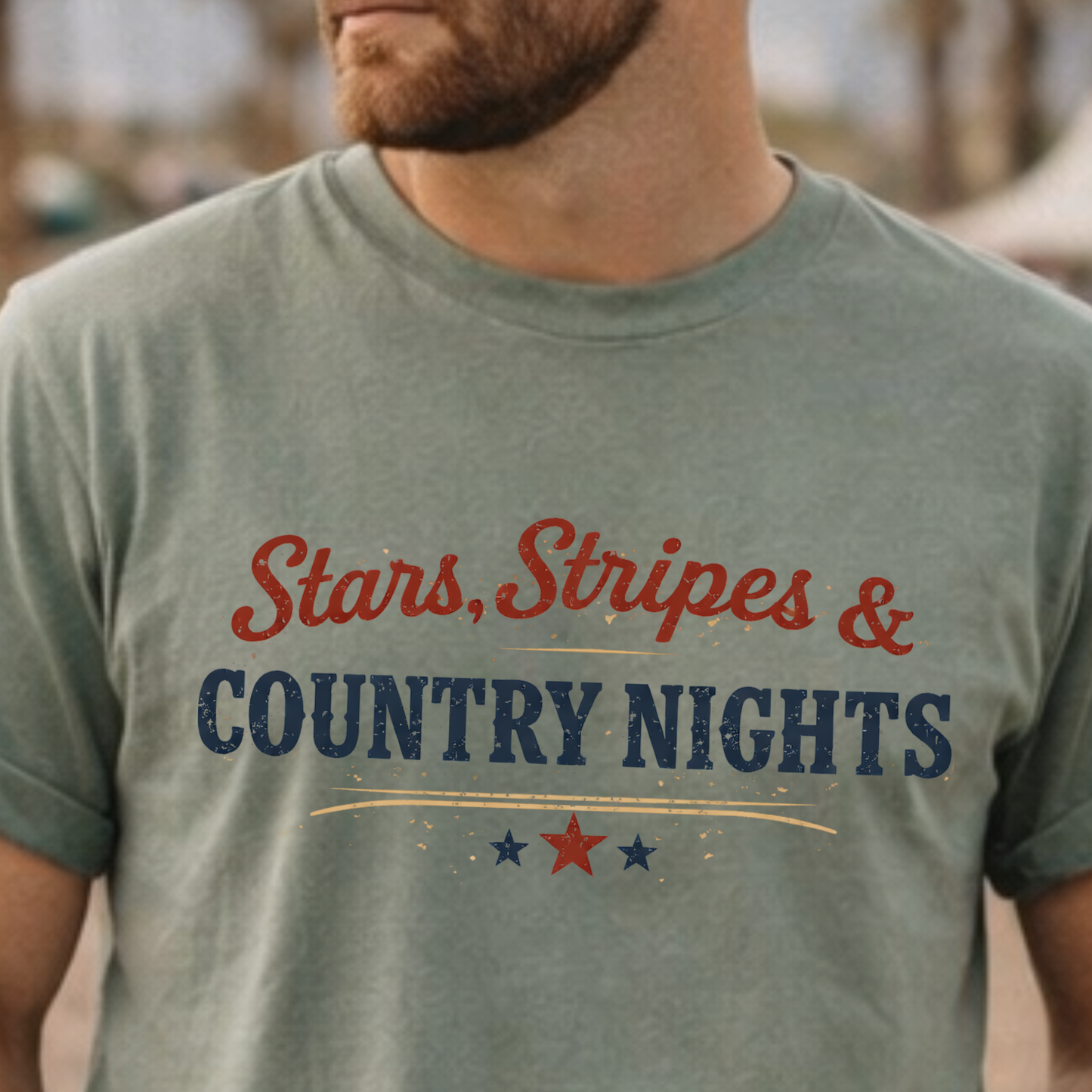 Stars Stripes and Country Nights Tee • Patriotic Country Shirt • Americana Graphic Tee • Western Summer Shirt