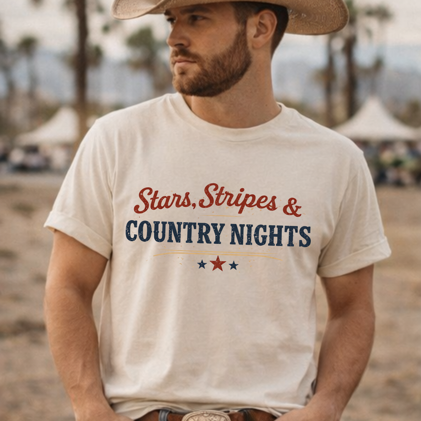 Stars Stripes and Country Nights Tee • Patriotic Country Shirt • Americana Graphic Tee • Western Summer Shirt