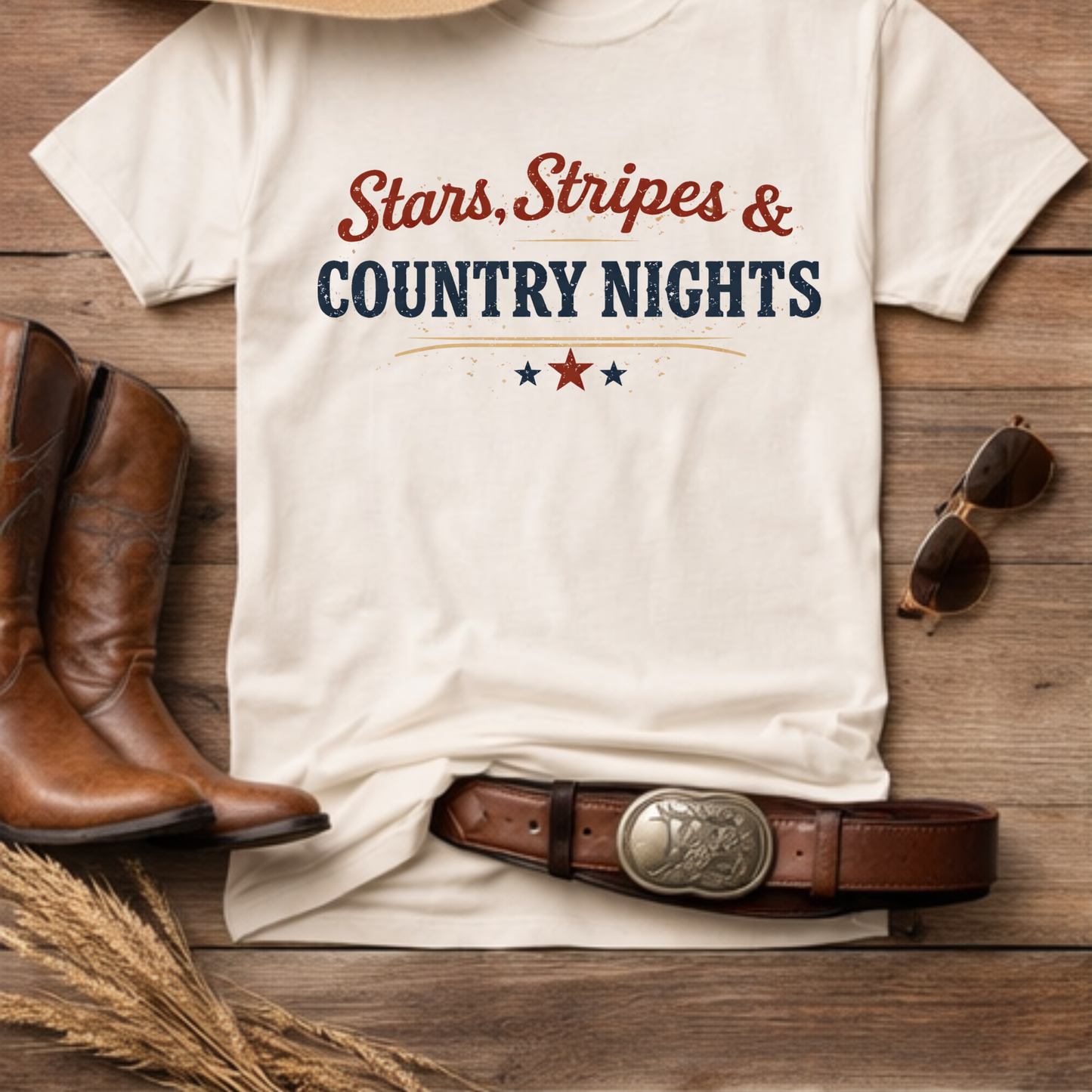 Stars Stripes and Country Nights Tee • Patriotic Country Shirt • Americana Graphic Tee • Western Summer Shirt