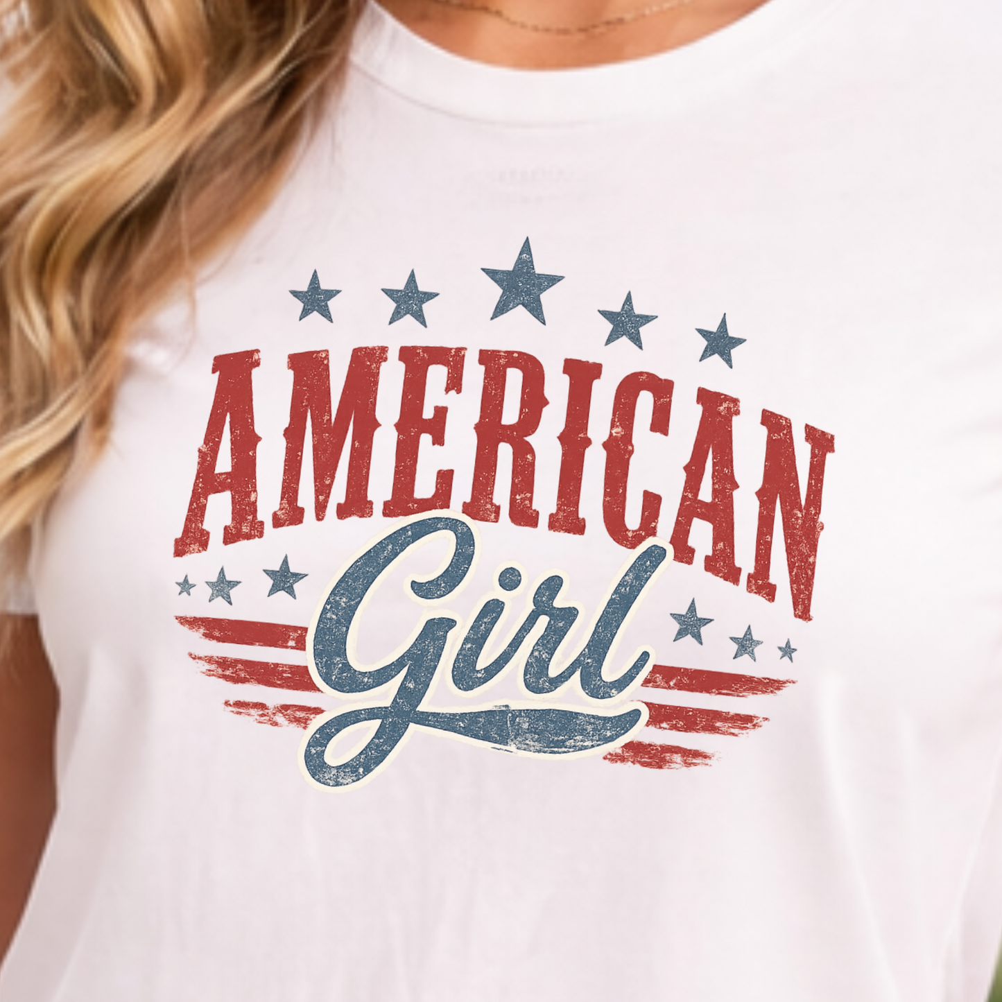 American Girl Graphic Tee • Patriotic Shirt • Vintage Americana T Shirt • Bella Canvas 3001 • 4th of July Shirt • Country Style Women’s Tee