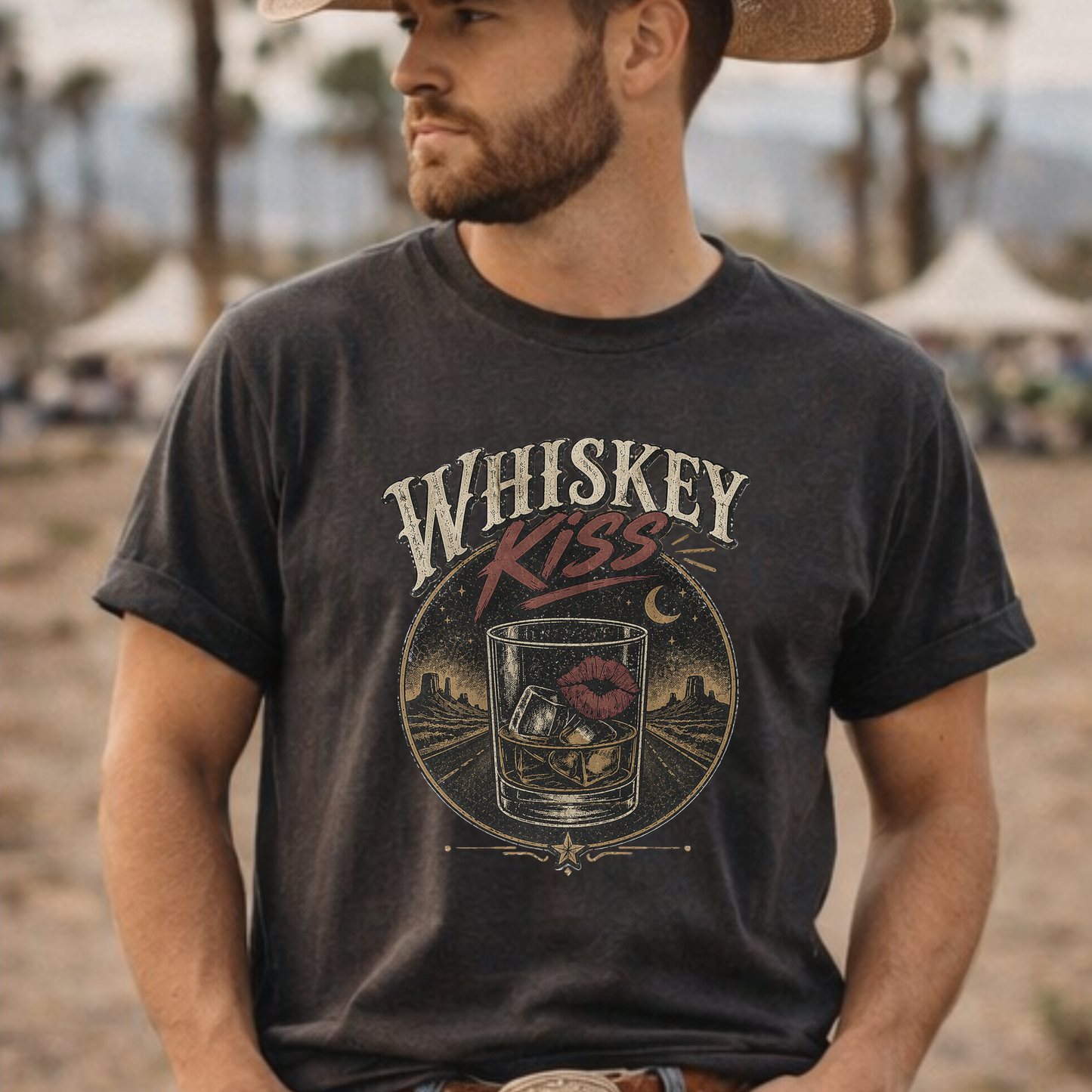 Whiskey Kiss Vintage Graphic T-Shirt – Distressed Retro UnisexTee