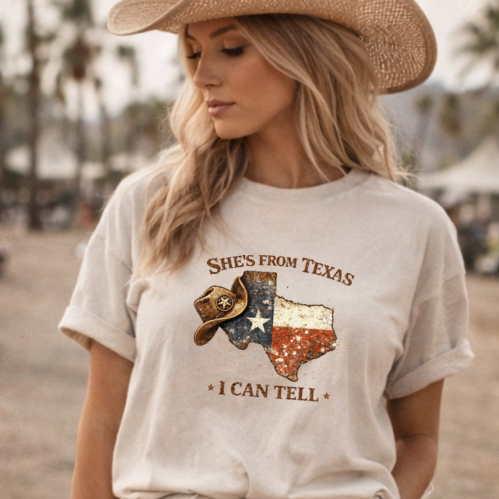 Ivory Comfort Colors Texas graphic tee with vintage distressed design