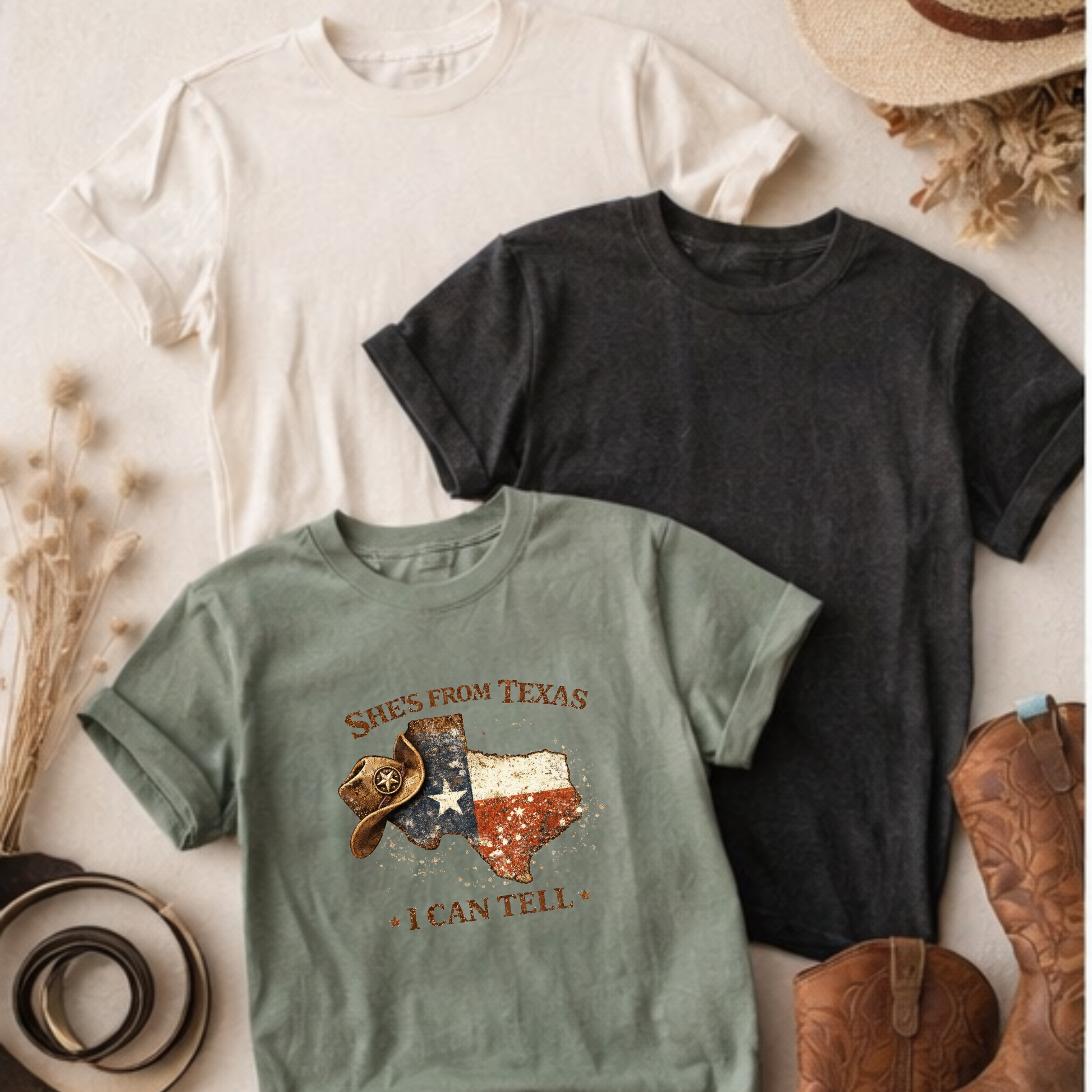 She’s From Texas I Can Tell western shirt flat lay