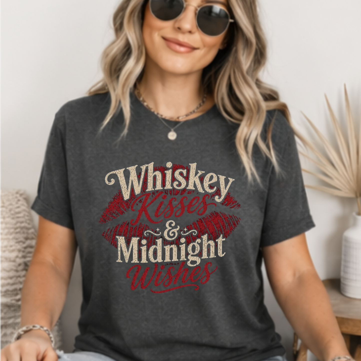 Whiskey Kisses & Midnight Wishes Vintage Graphic Tee