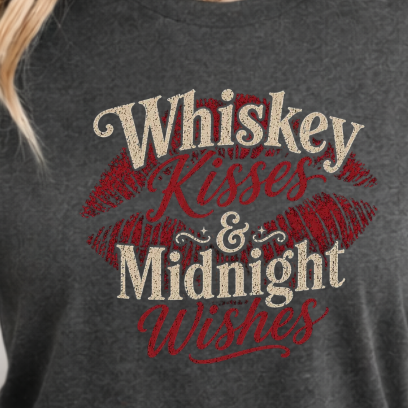 Whiskey Kisses & Midnight Wishes Vintage Graphic Tee
