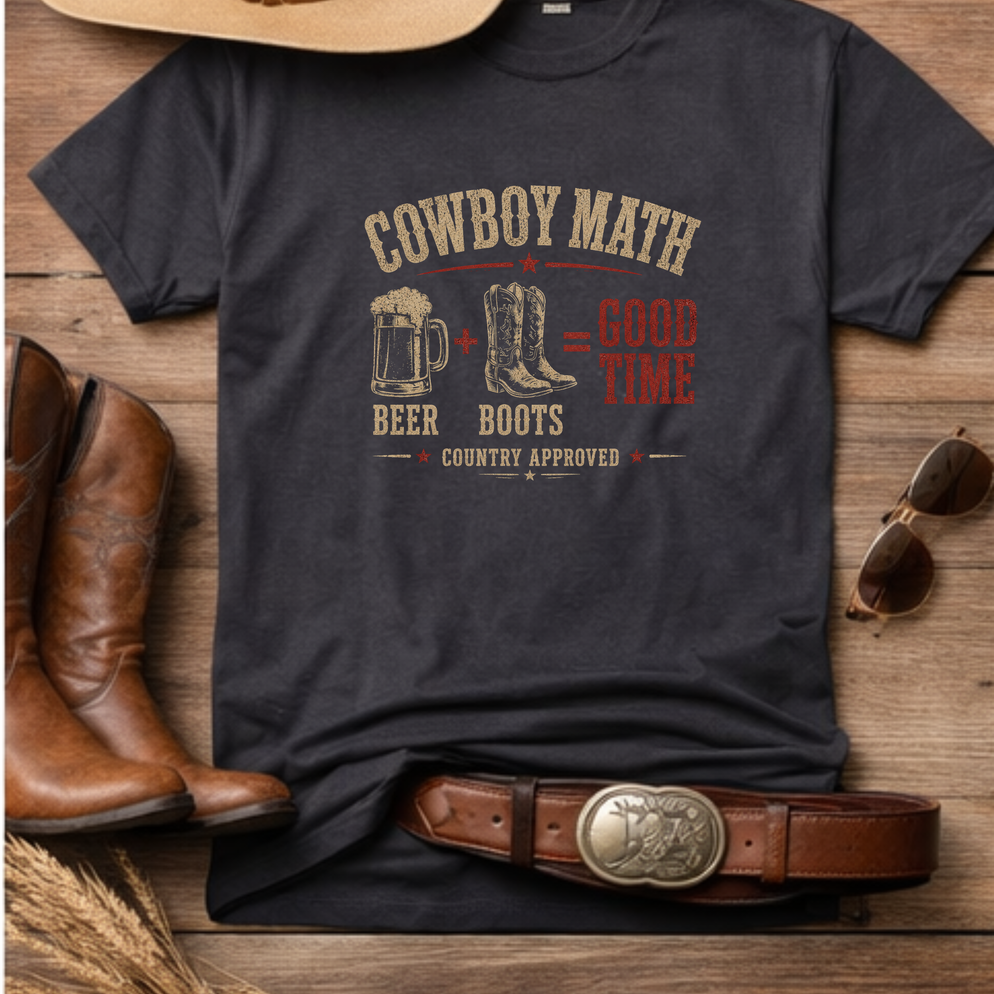 Country humor t-shirt styled with denim and boots outfit in black