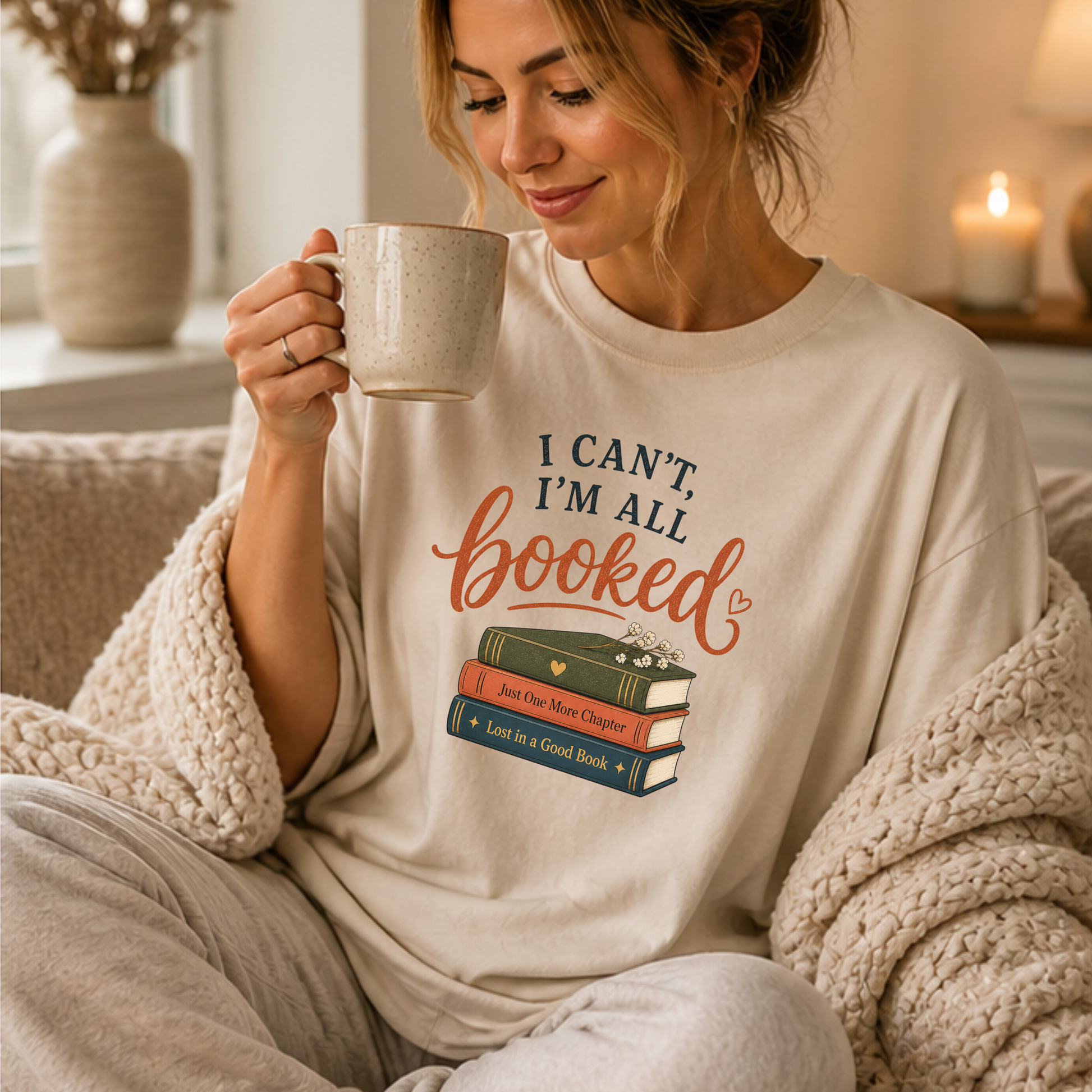 Cozy reading shirt styled casual outfit for book lovers