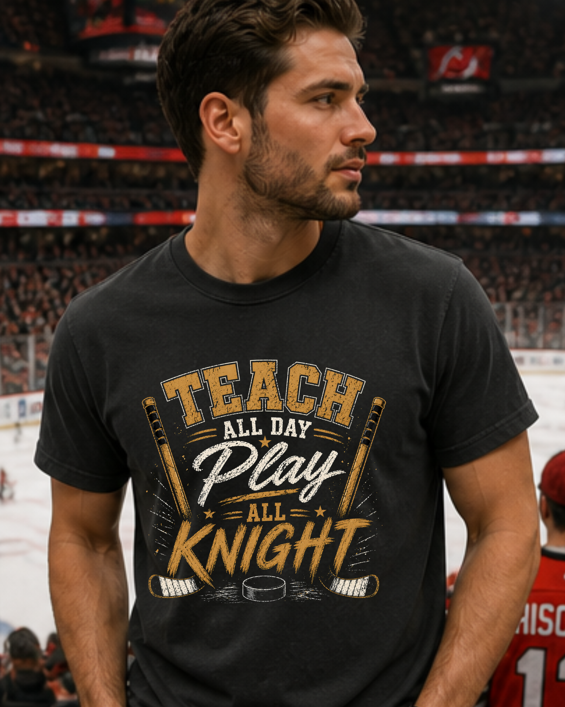 Funny teacher shirt hockey theme styled casual outfit