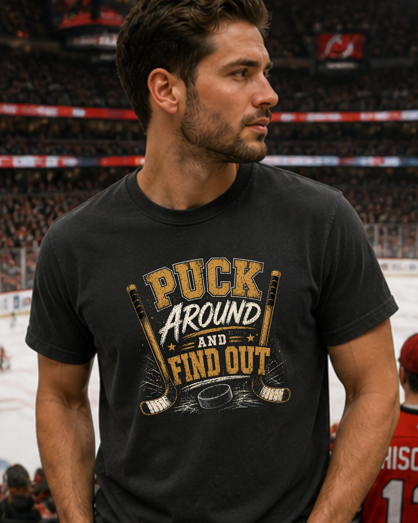 Sports graphic shirt for hockey fans game day outfit