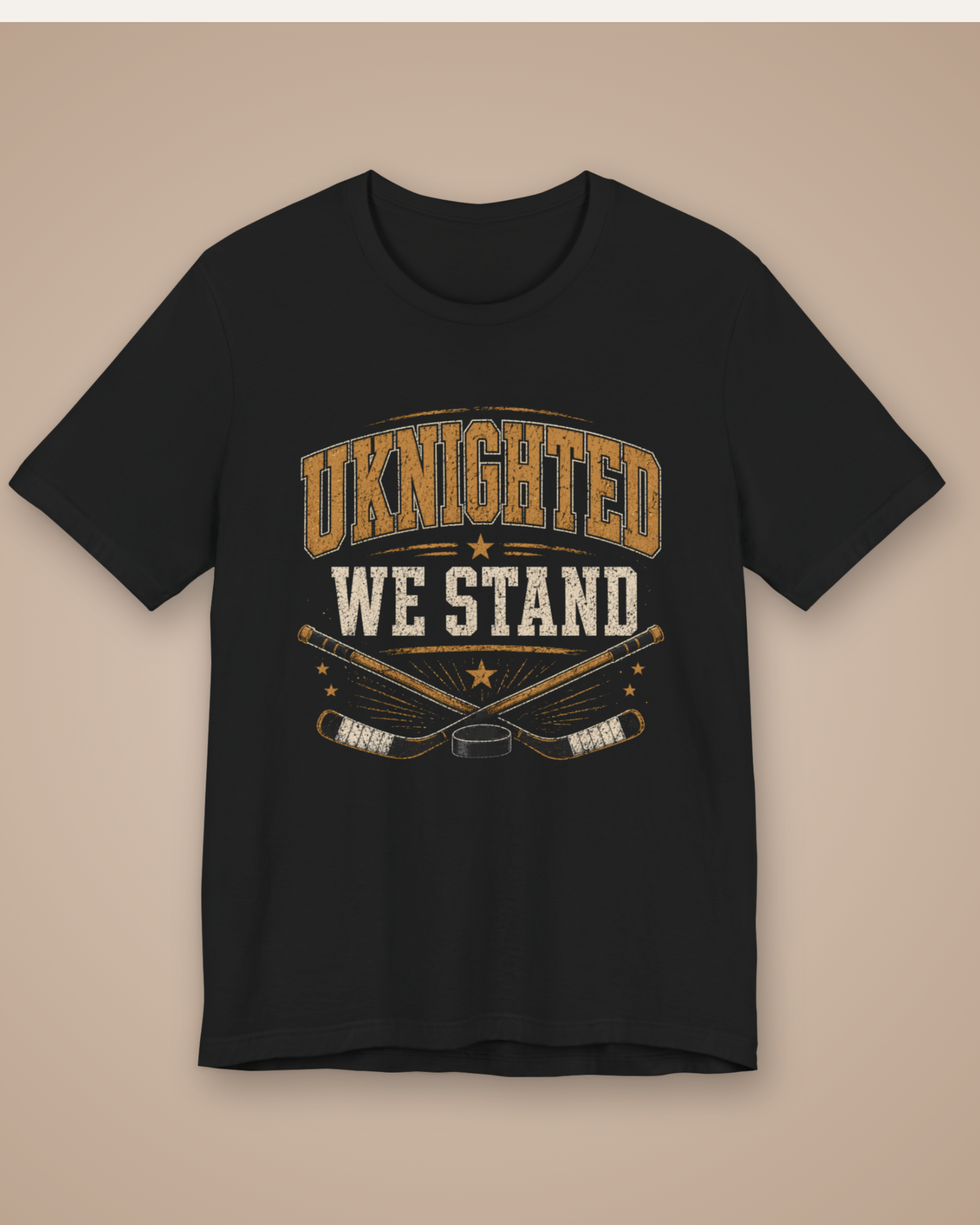 Uknighted We Stand shirt funny hockey graphic tee black and gold