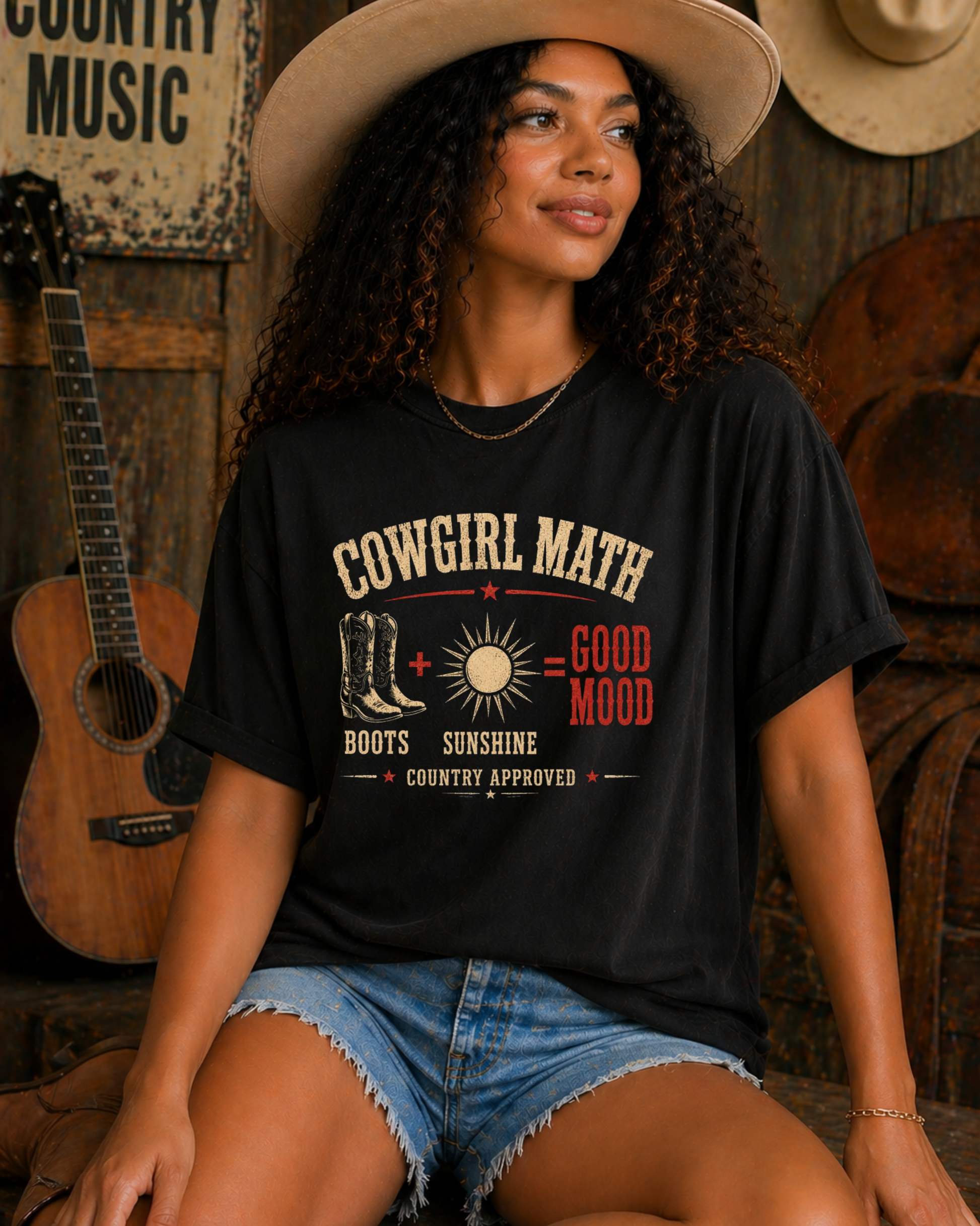 Country concert outfit featuring Cowgirl Math graphic t-shirt