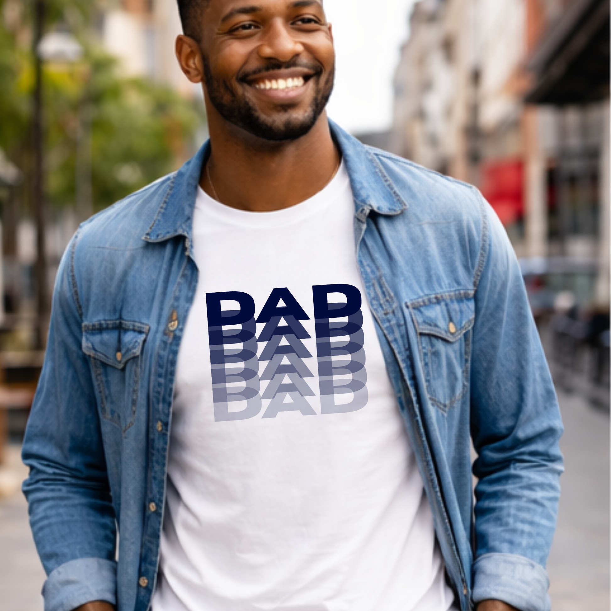 Men’s Father’s Day t-shirt styled with denim