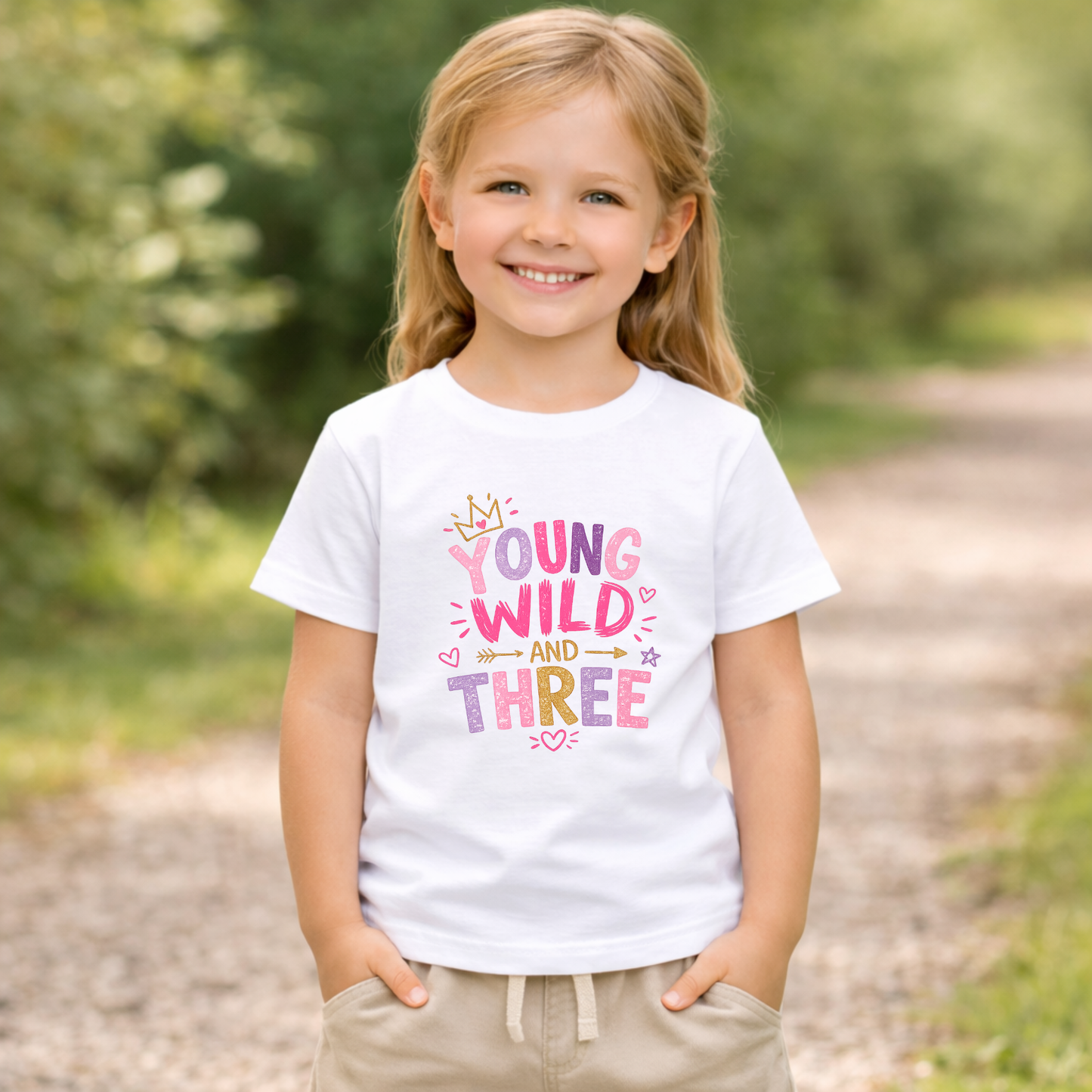 Young Wild and Three Birthday Shirt for Girls | Pink Third Birthday Tee