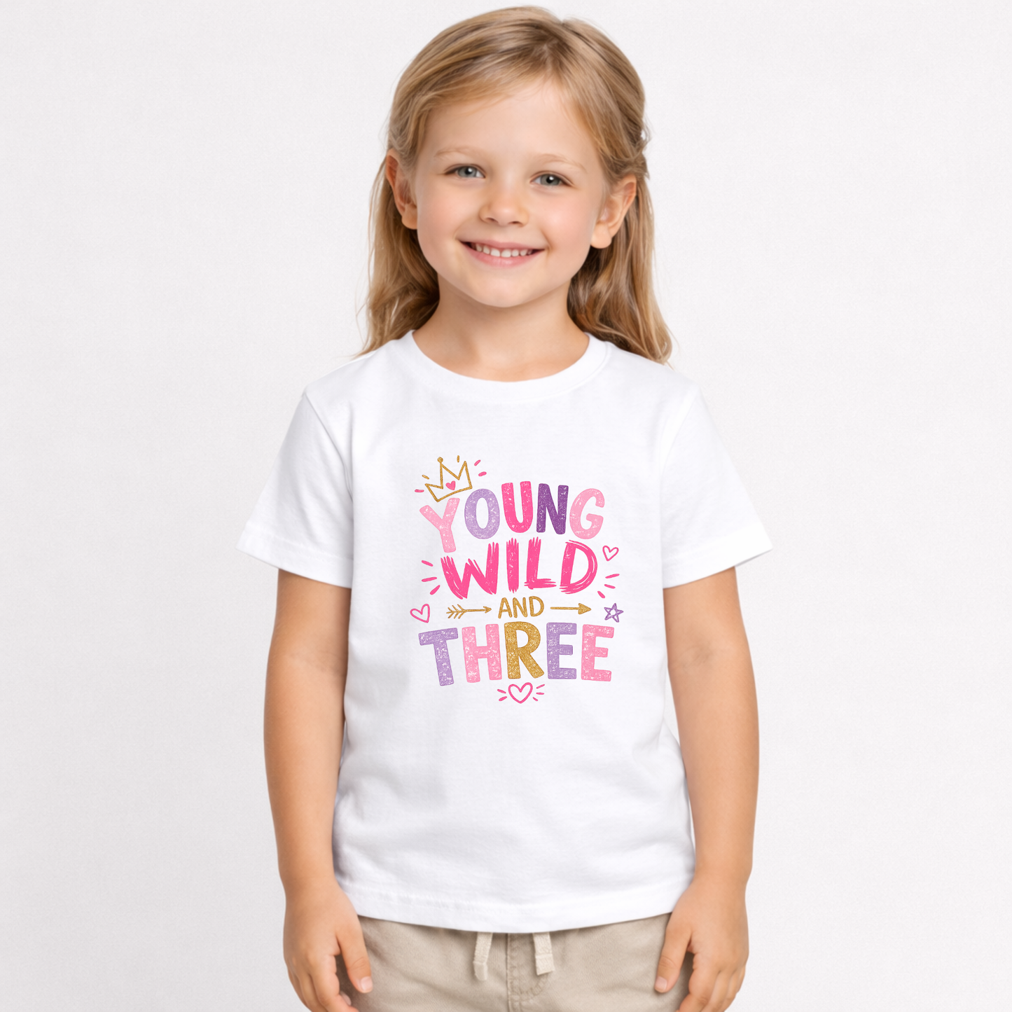 Young Wild and Three Birthday Shirt for Girls | Pink Third Birthday Tee