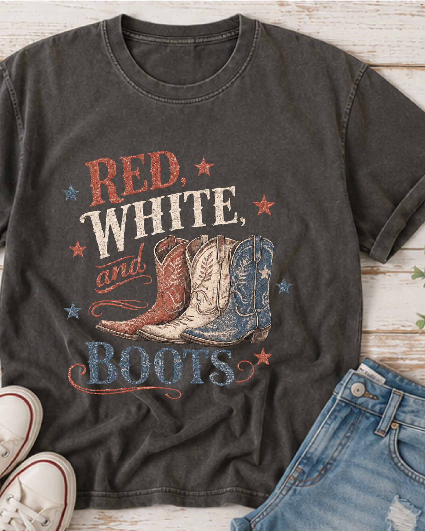 Red White and Boots Vintage Western Graphic Tee