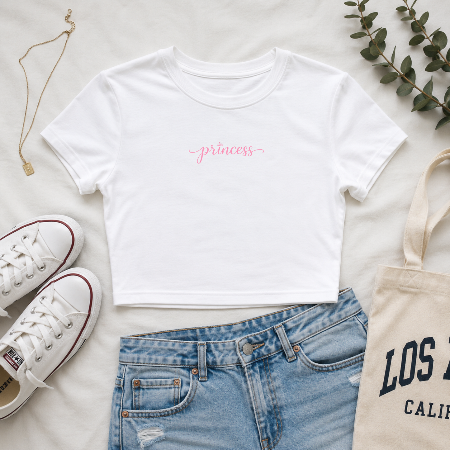 Princess Crop Tee — Pink Script Women's Baby Tee