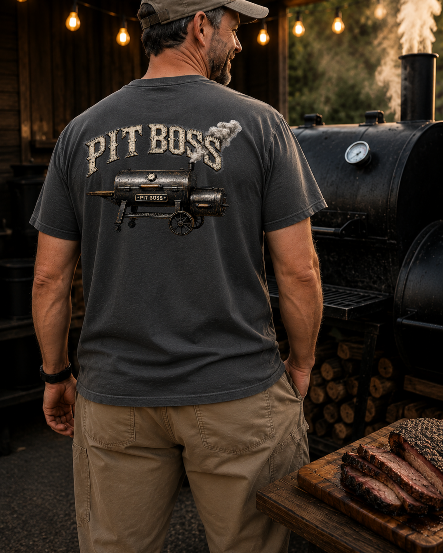 Pit Boss BBQ Shirt, Smoker Graphic Tee, Low and Slow Tshirt, Backyard BBQ Shirt, Grill Master Tee, Vintage Washed BBQ Tee