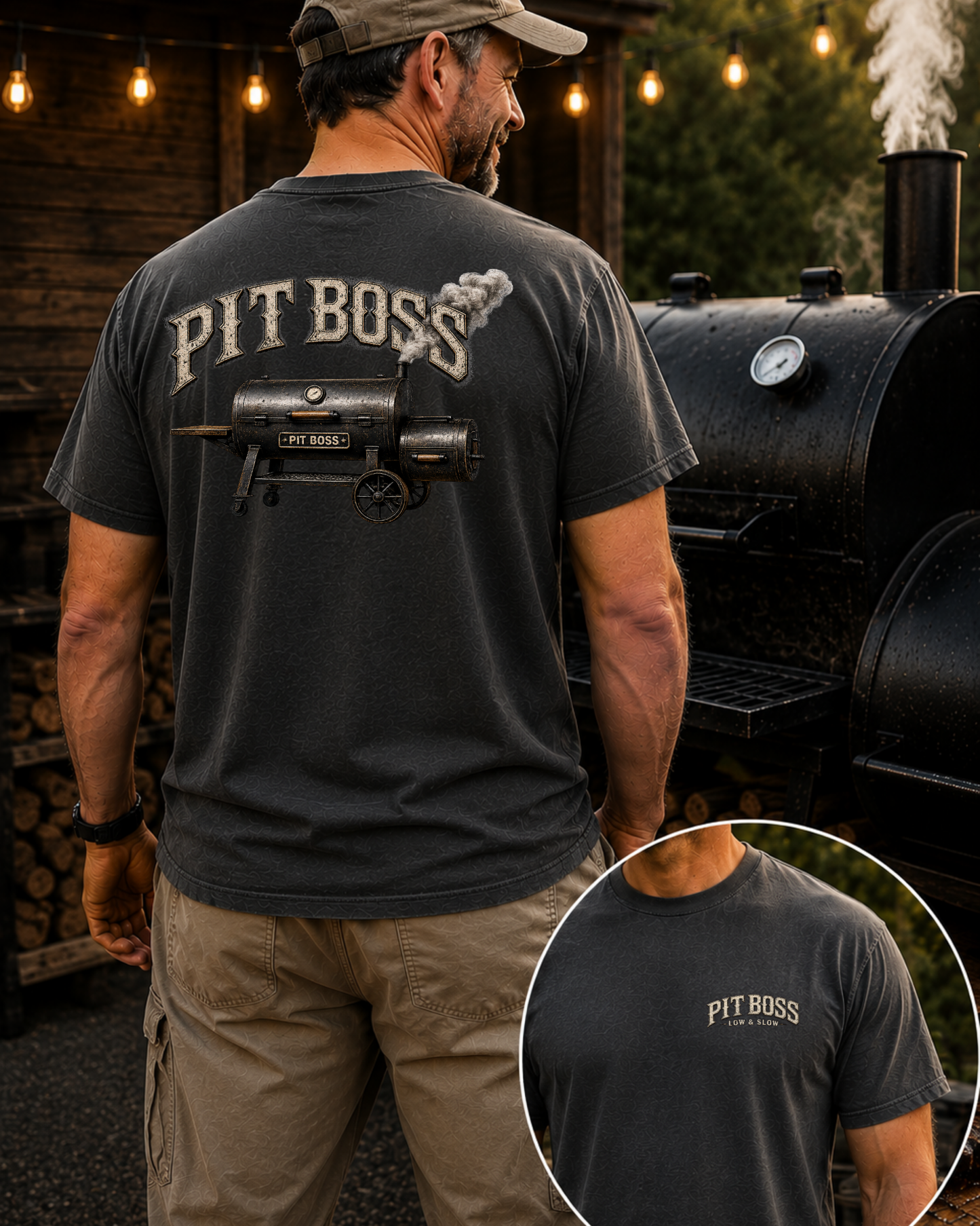 Pit Boss BBQ Shirt, Smoker Graphic Tee, Low and Slow Tshirt, Backyard BBQ Shirt, Grill Master Tee, Vintage Washed BBQ Tee
