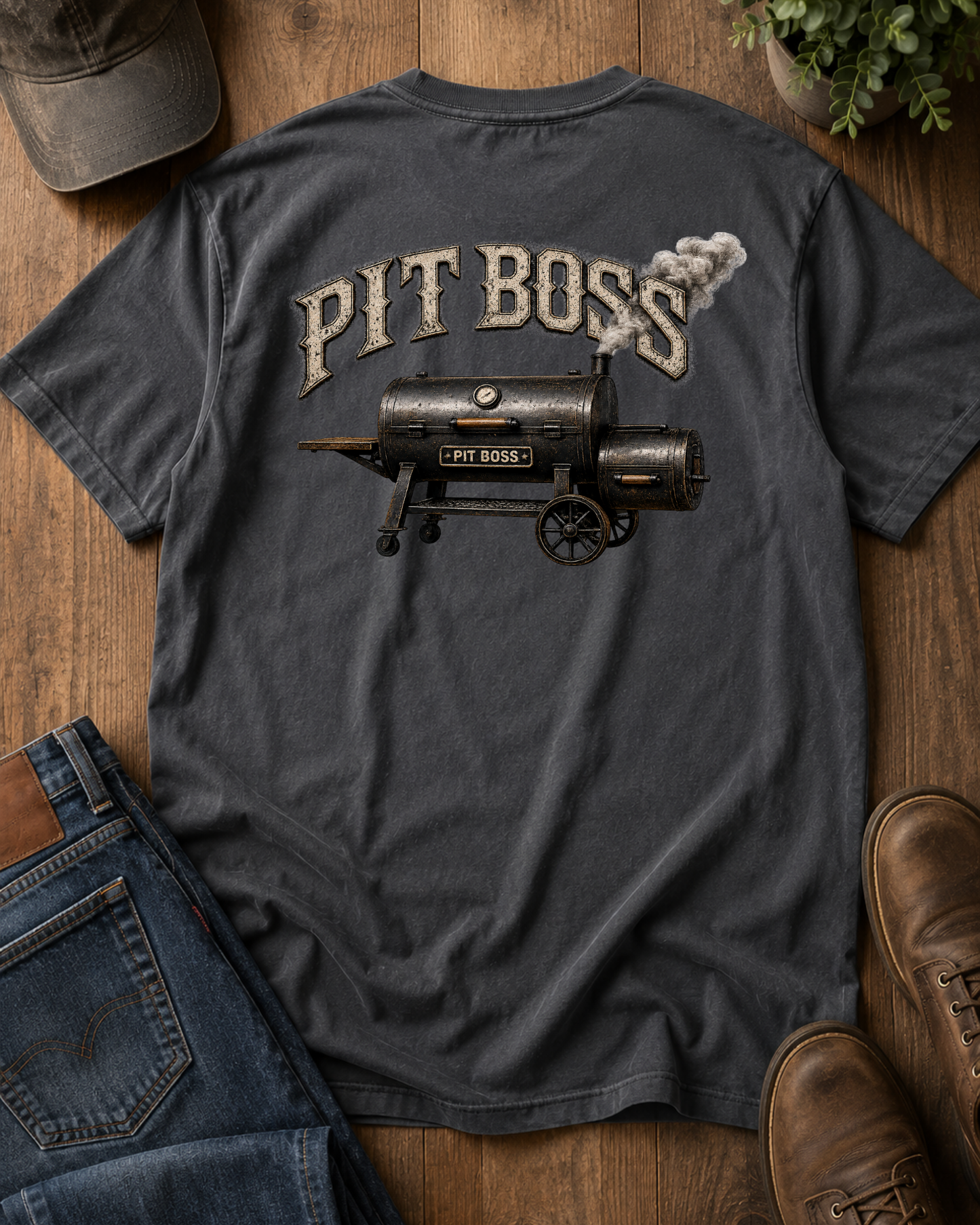 Pit Boss BBQ Shirt, Smoker Graphic Tee, Low and Slow Tshirt, Backyard BBQ Shirt, Grill Master Tee, Vintage Washed BBQ Tee