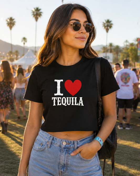 I Heart Tequila Cropped Tee | Funny Tequila Shirt | Festival Crop Top | Country Concert Outfit | Girls Trip Shirt | Western Boutique Style