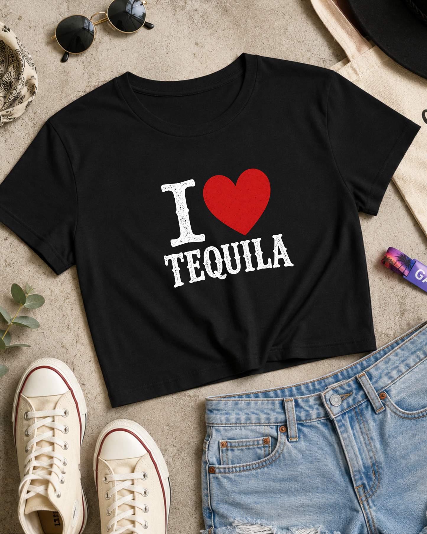 I Heart Tequila Cropped Tee | Funny Tequila Shirt | Festival Crop Top | Country Concert Outfit | Girls Trip Shirt | Western Boutique Style