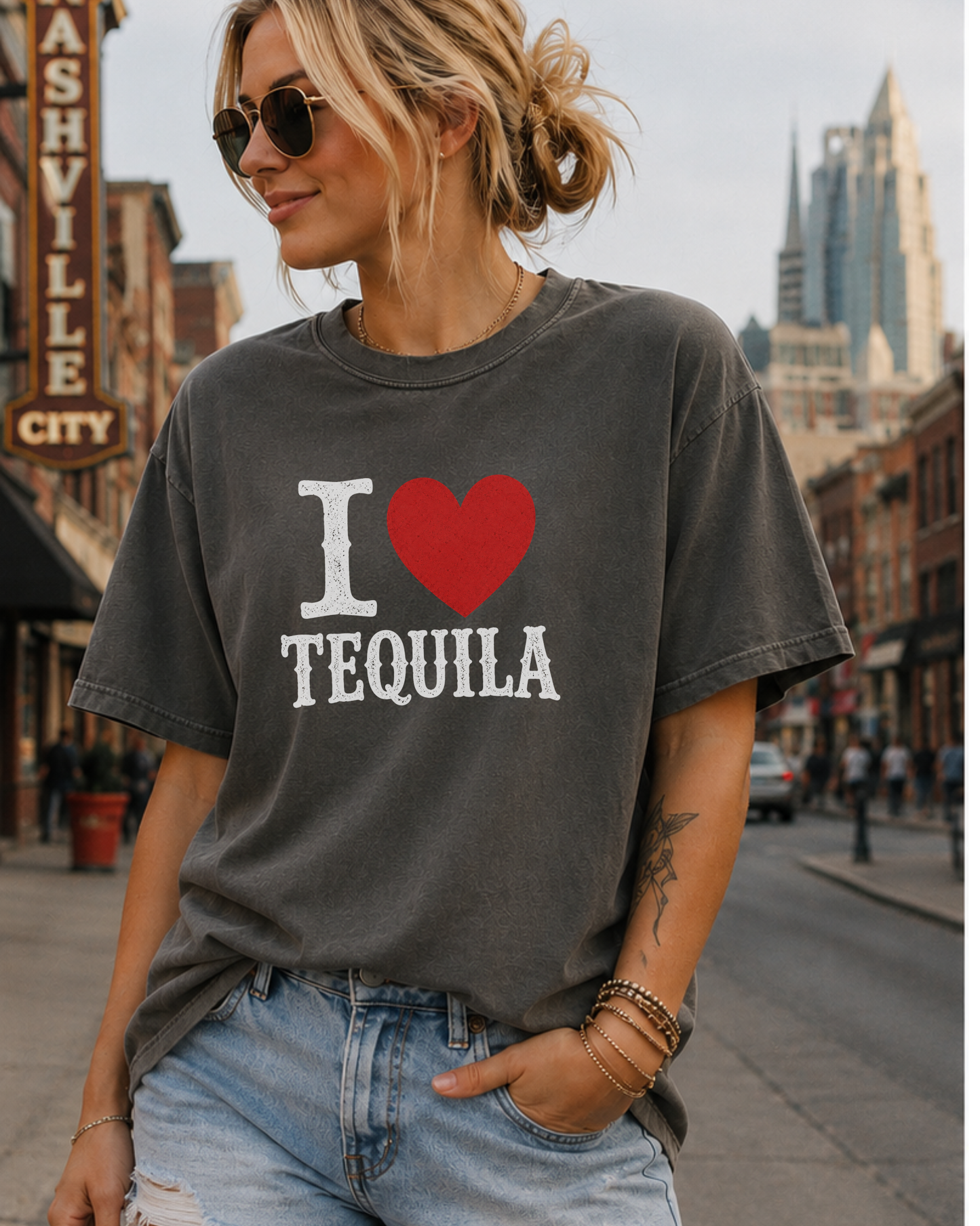I Heart Tequila Shirt, Tequila Lover Tee, Funny Drinking Shirt, Country Concert Tee, Vintage Washed Graphic Tee, Girls Trip Shirt