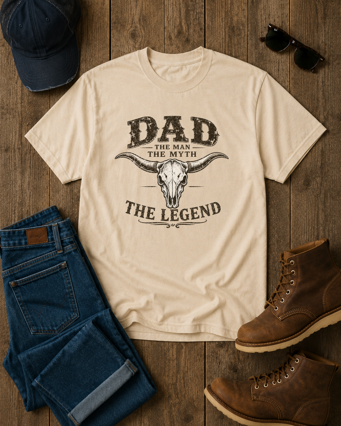 Western Dad Graphic Tee | Vintage Father’s Day Shirt | The Man The Myth The Legend Tee | Rustic Longhorn Dad Shirt