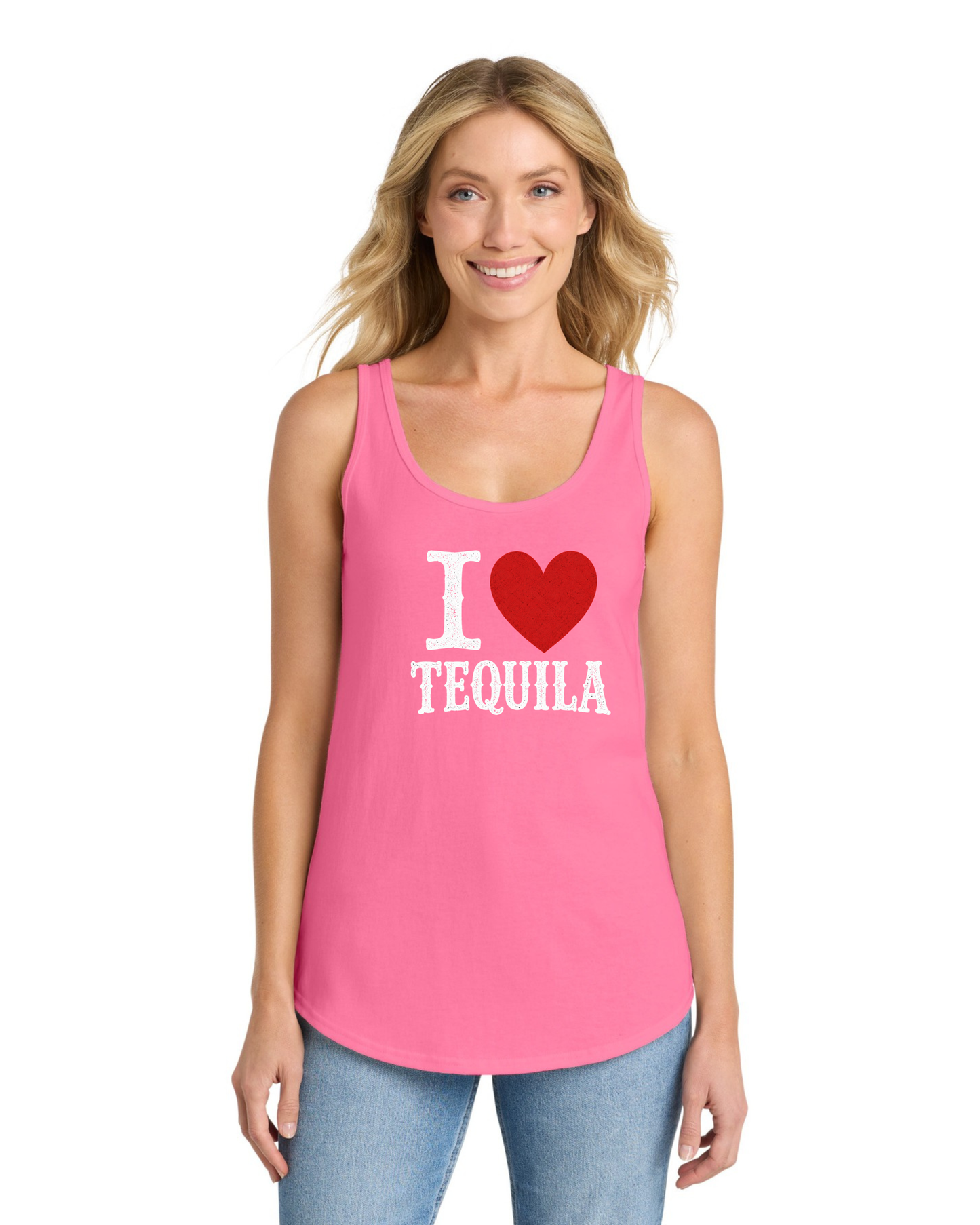 pink racerback summer tank with I Heart Tequila design