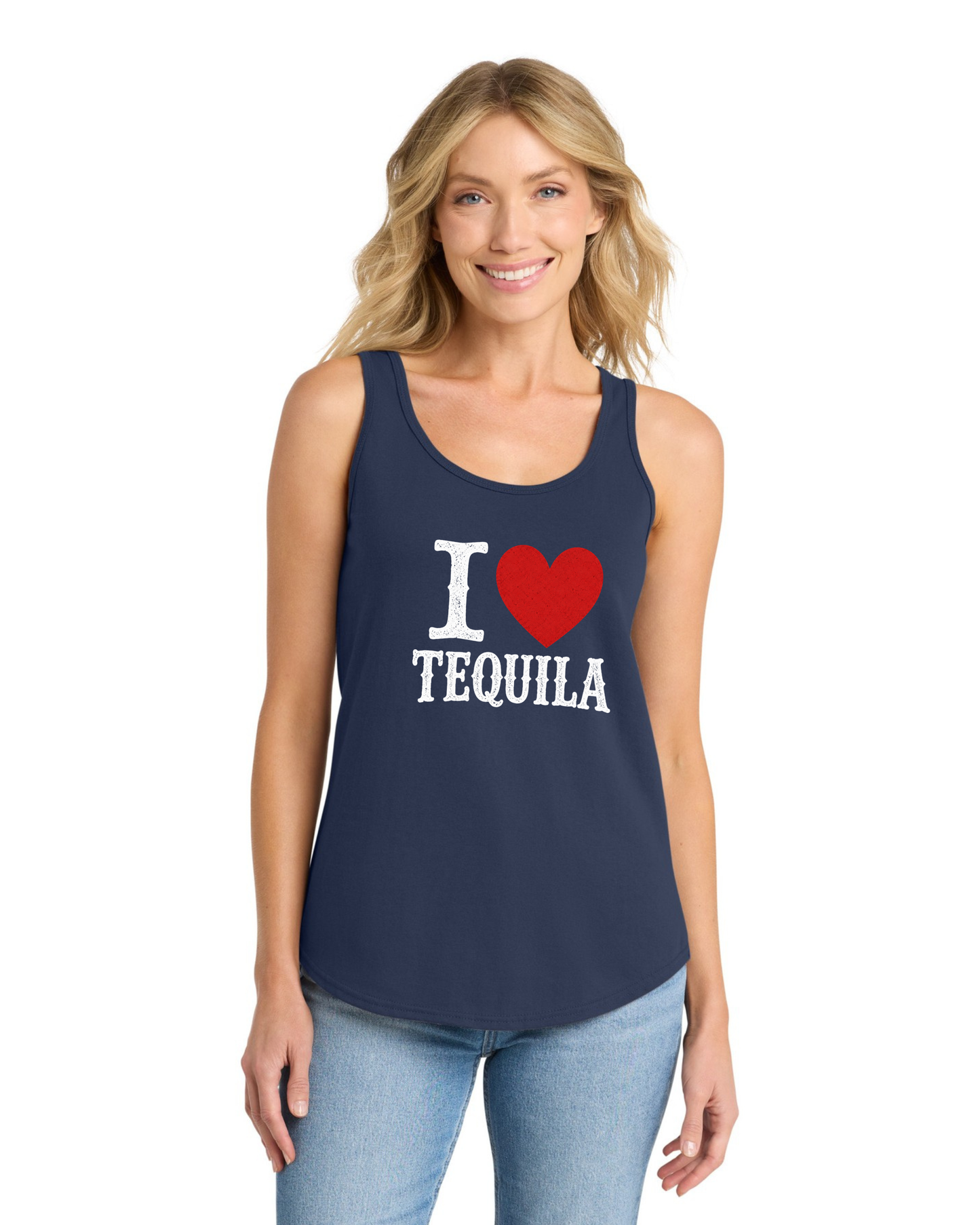 Navy racerback summer tank with I Heart Tequila design
