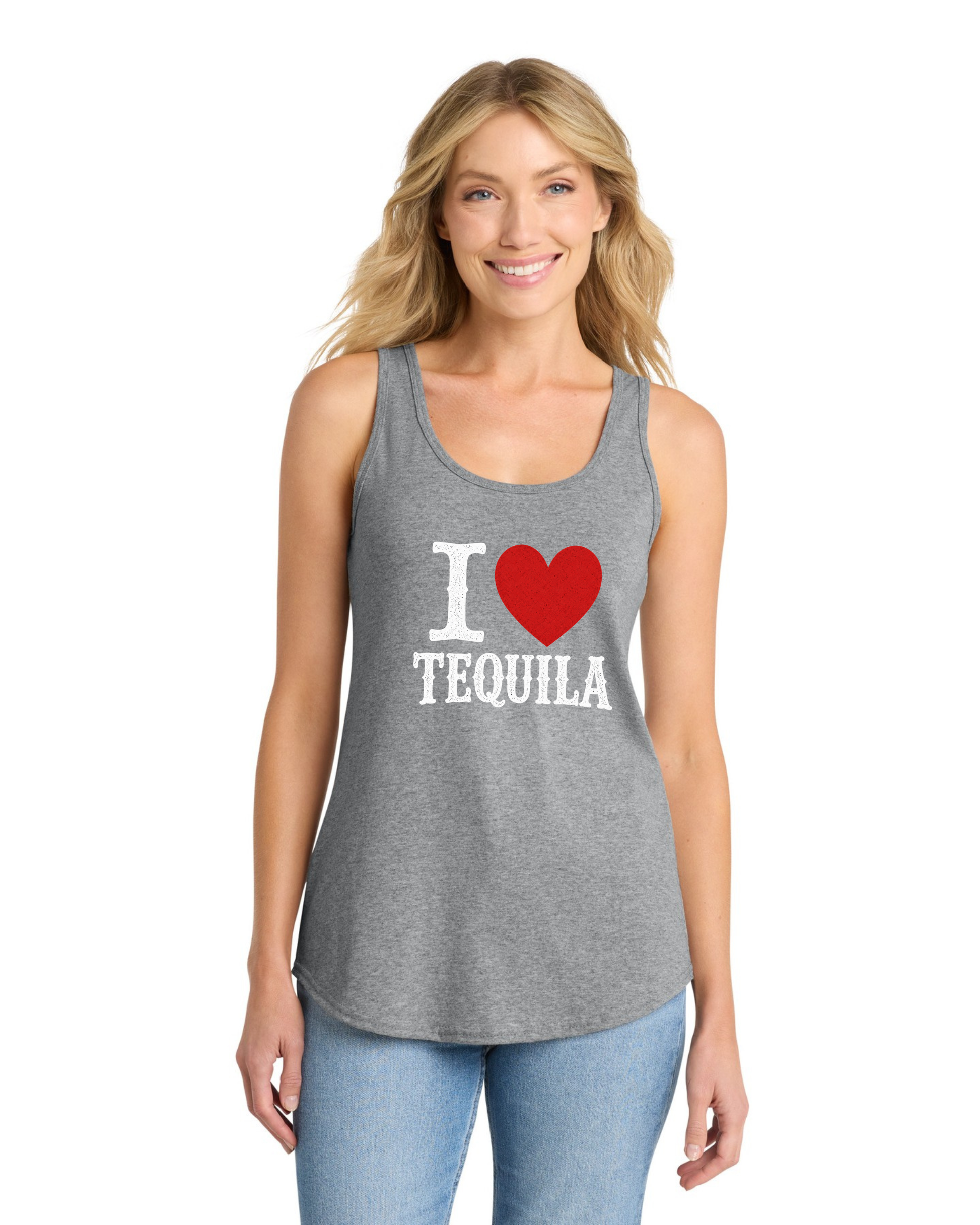 Athletic heather racerback summer tank with I Heart Tequila design