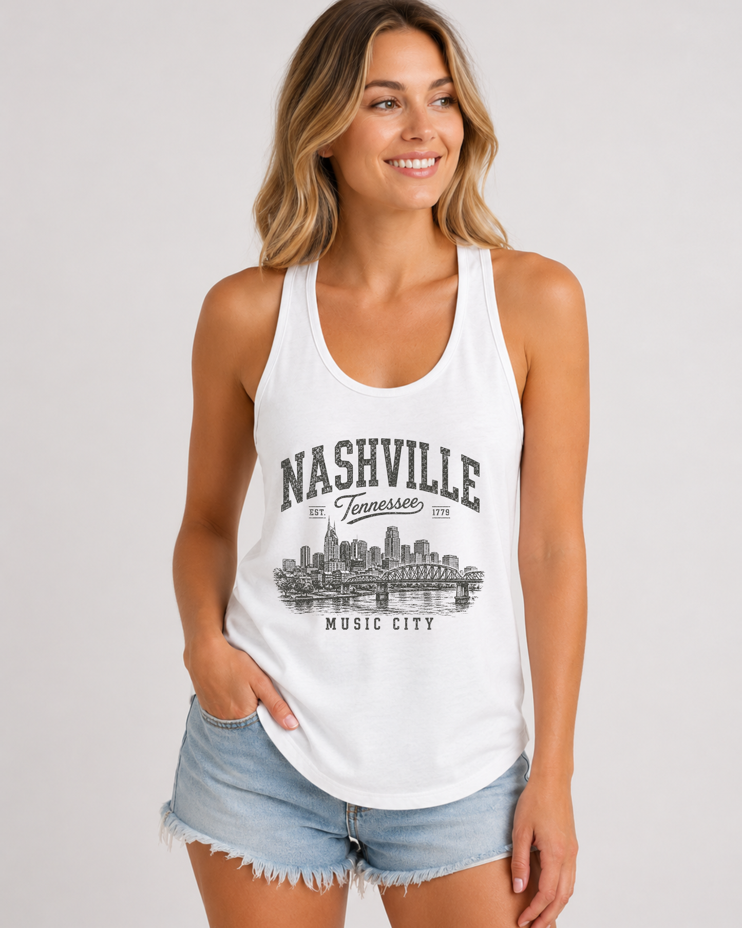 Wild Reed Apparel Nashville Tennessee Tank Top | Music City Vintage Graphic Racerback Tank