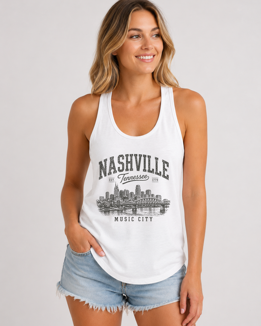 Wild Reed Apparel Nashville Tennessee Tank Top | Music City Vintage Graphic Racerback Tank