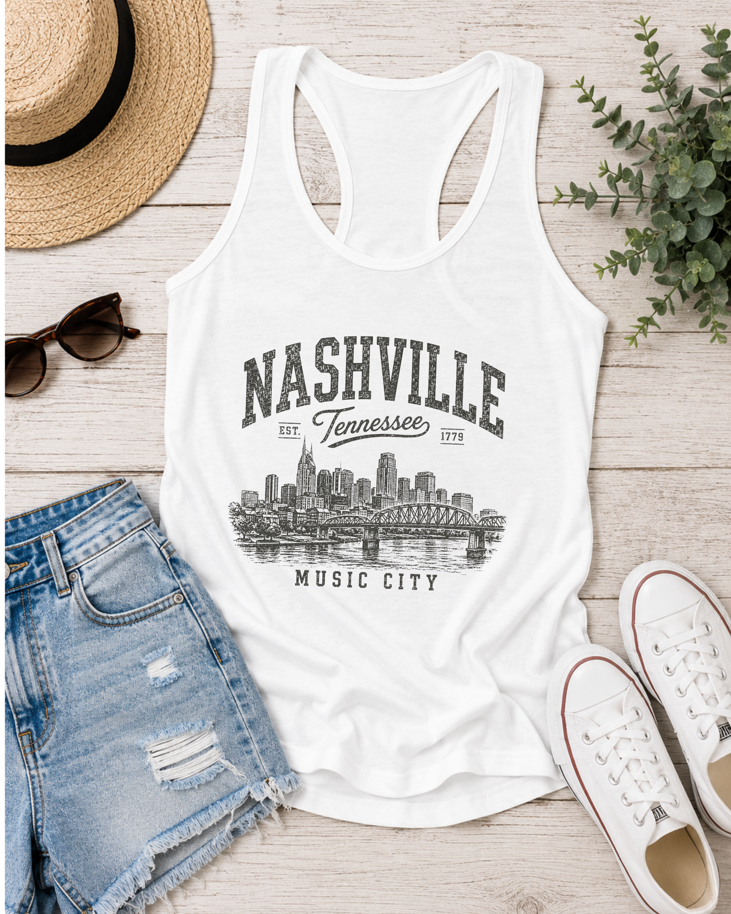 Wild Reed Apparel Nashville Tennessee Tank Top | Music City Vintage Graphic Racerback Tank
