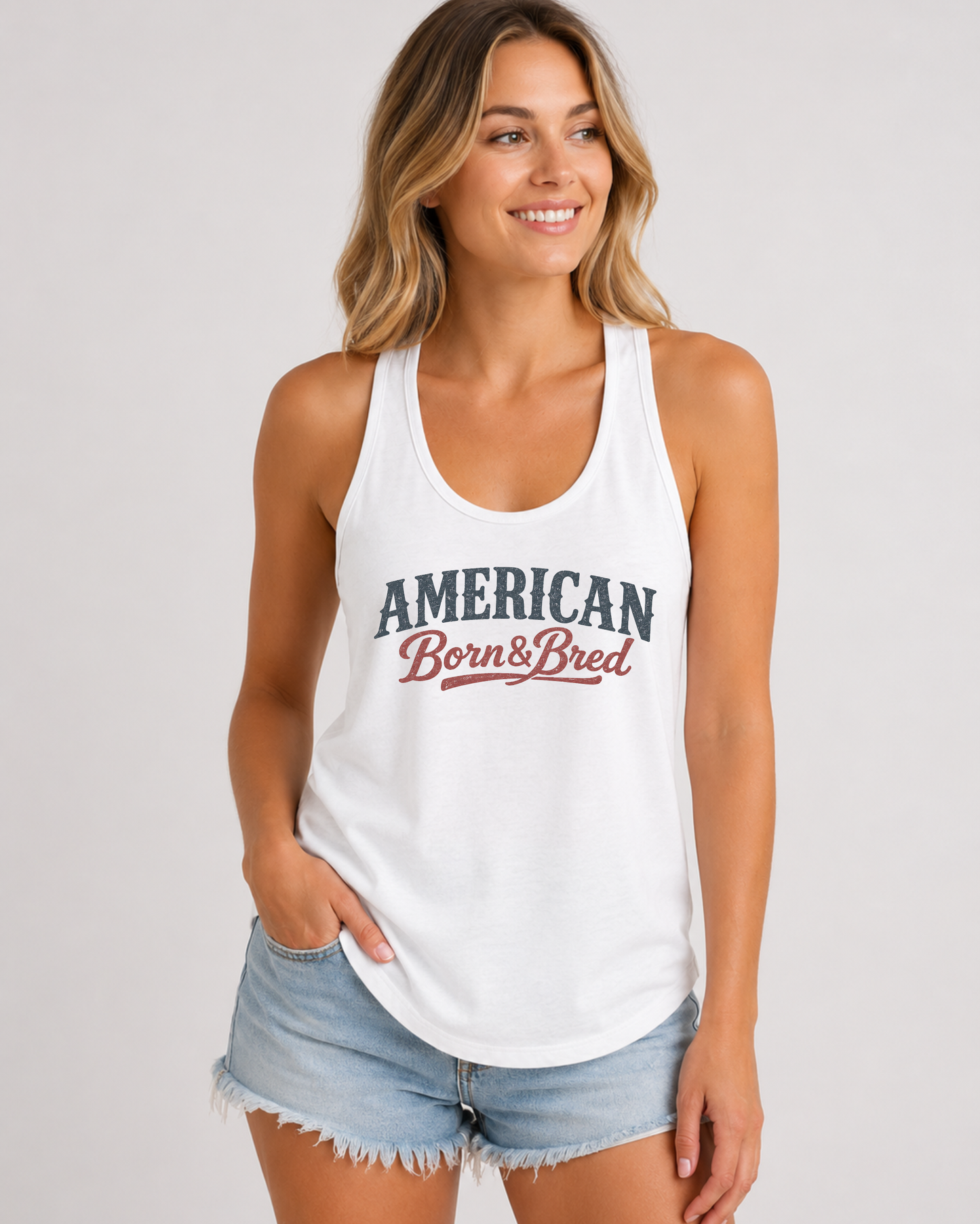 Wild Reed Apparel American Born & Raised Tank Top | Patriotic Vintage Racerback Tank for Women