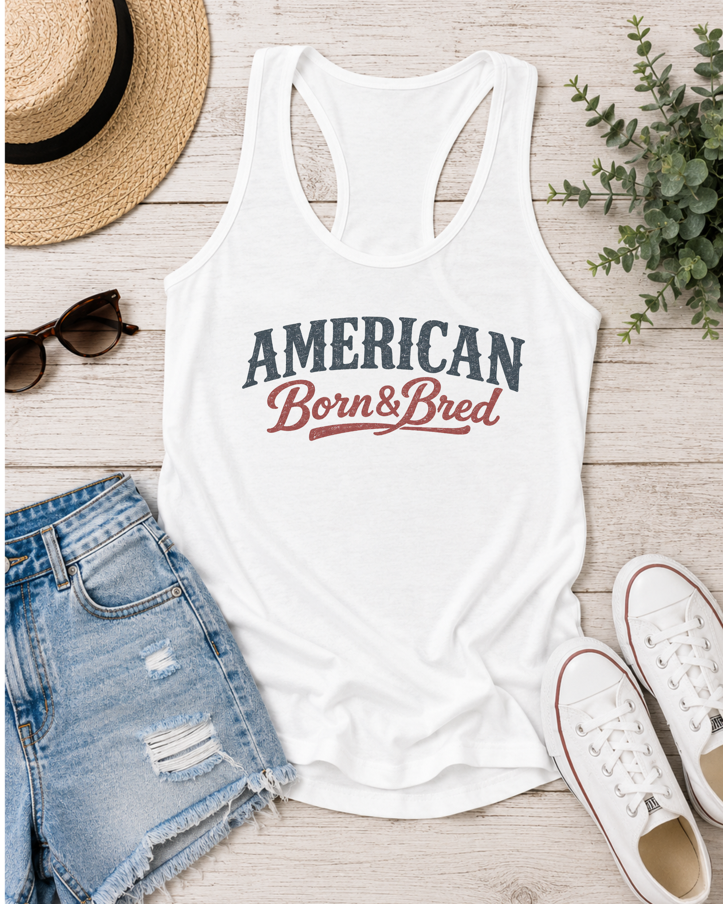 Wild Reed Apparel American Born & Raised Tank Top | Patriotic Vintage Racerback Tank for Women