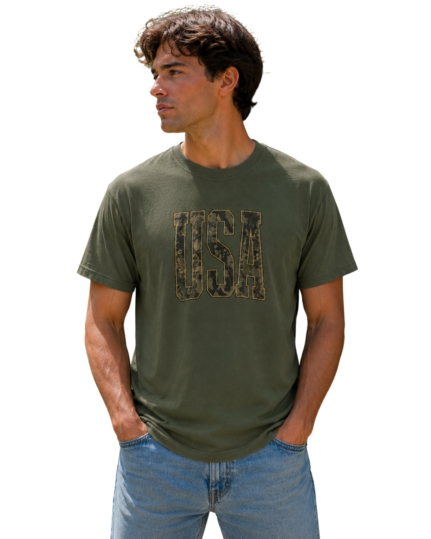 USA Vintage Camo Graphic T-Shirt | Patriotic Distressed USA Tee | Softstyle Unisex Shirt