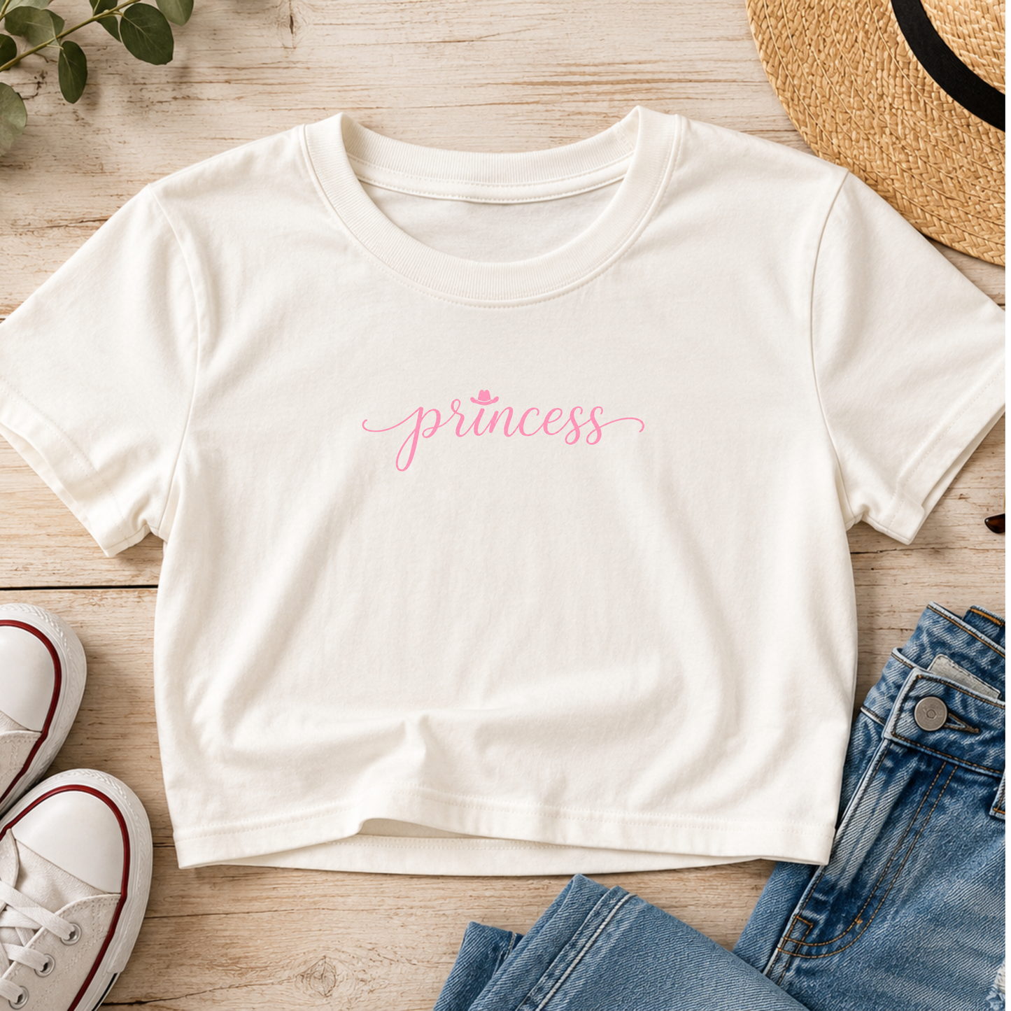 Princess Cowboy Hat Baby Tee - Pink Script Women's Fitted Tee