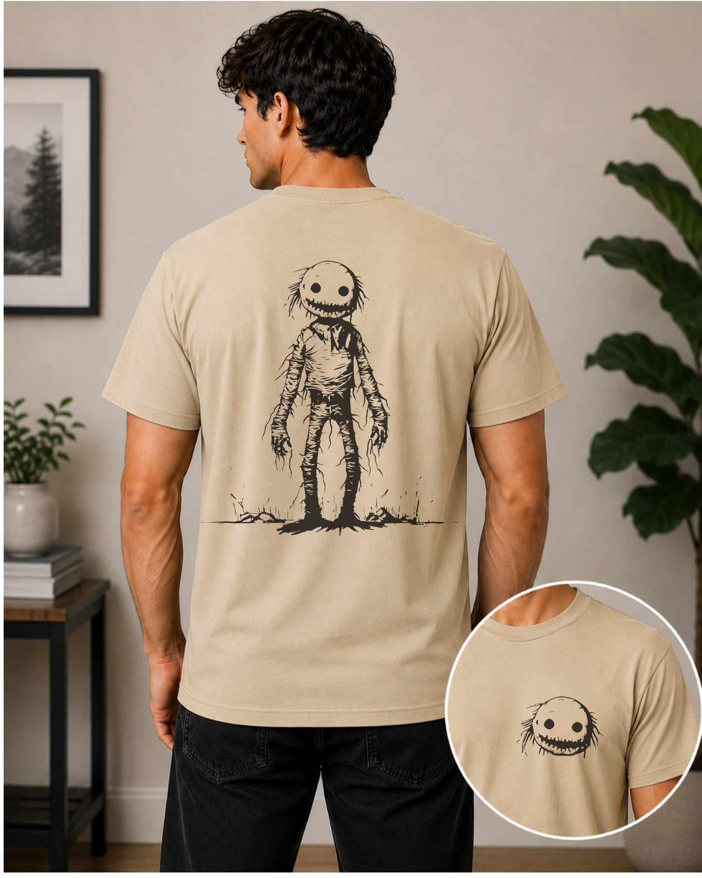 Wild Reed Apparel Creepy Monster Halloween Shirt | Vintage Horror Graphic Tee | Double-Sided Spooky Season T-Shirt