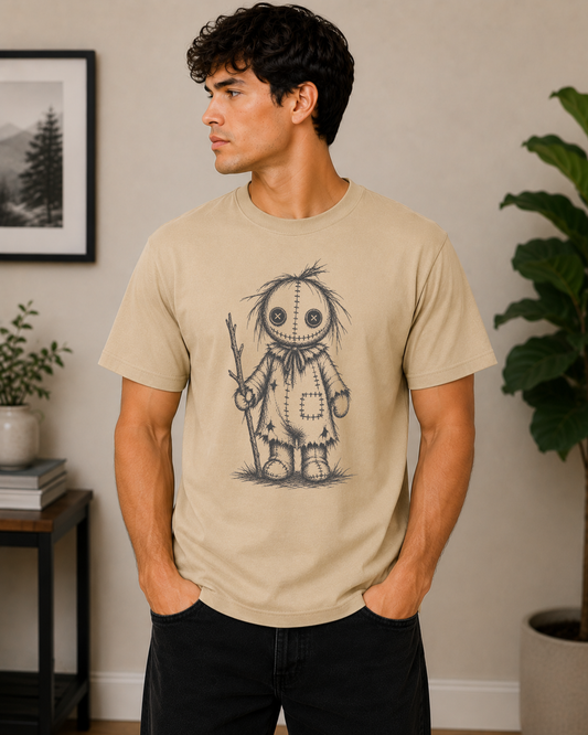 Wild Reed Apparel Creepy Ragdoll Halloween Shirt | Vintage Scarecrow Graphic Tee | Spooky Season Unisex T-Shirt