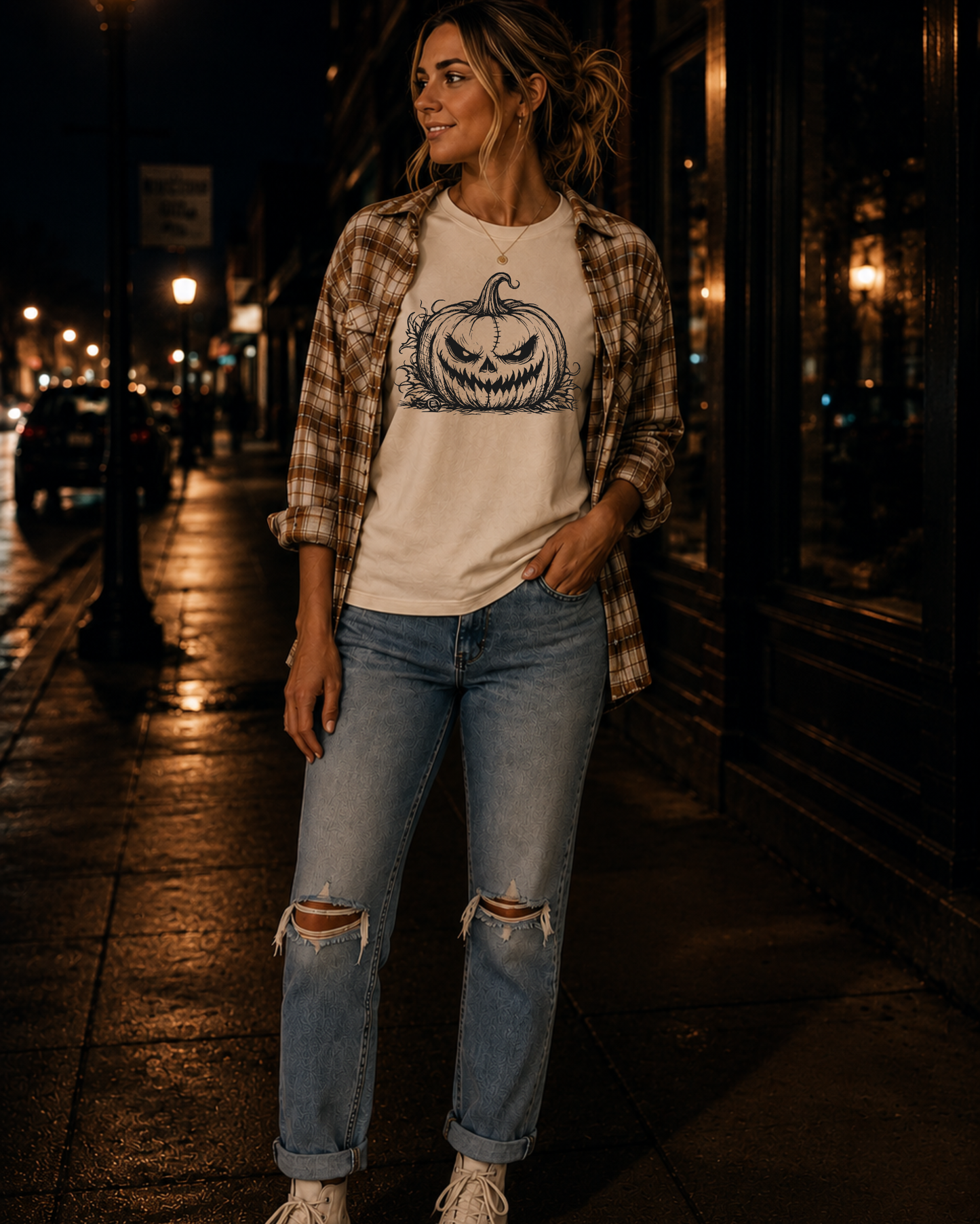 Vintage Sinister Jack O'Lantern Halloween Graphic T-Shirt | Spooky Pumpkin Tee