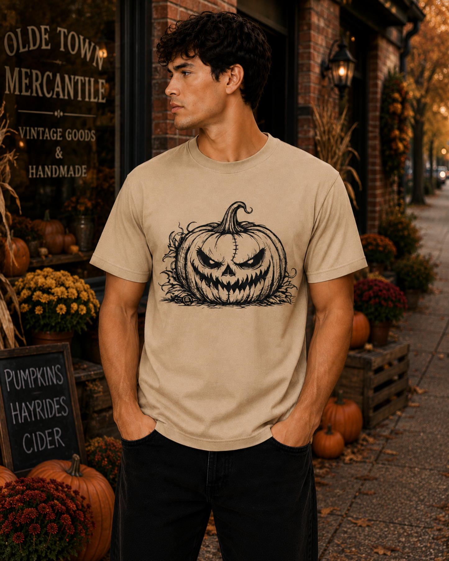 Vintage Sinister Jack O'Lantern Halloween Graphic T-Shirt | Spooky Pumpkin Tee