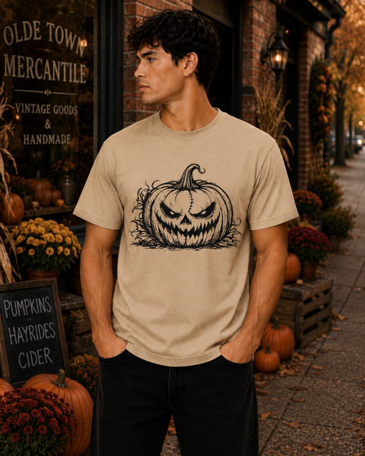 Vintage Sinister Jack O'Lantern Halloween Graphic T-Shirt | Spooky Pumpkin Tee