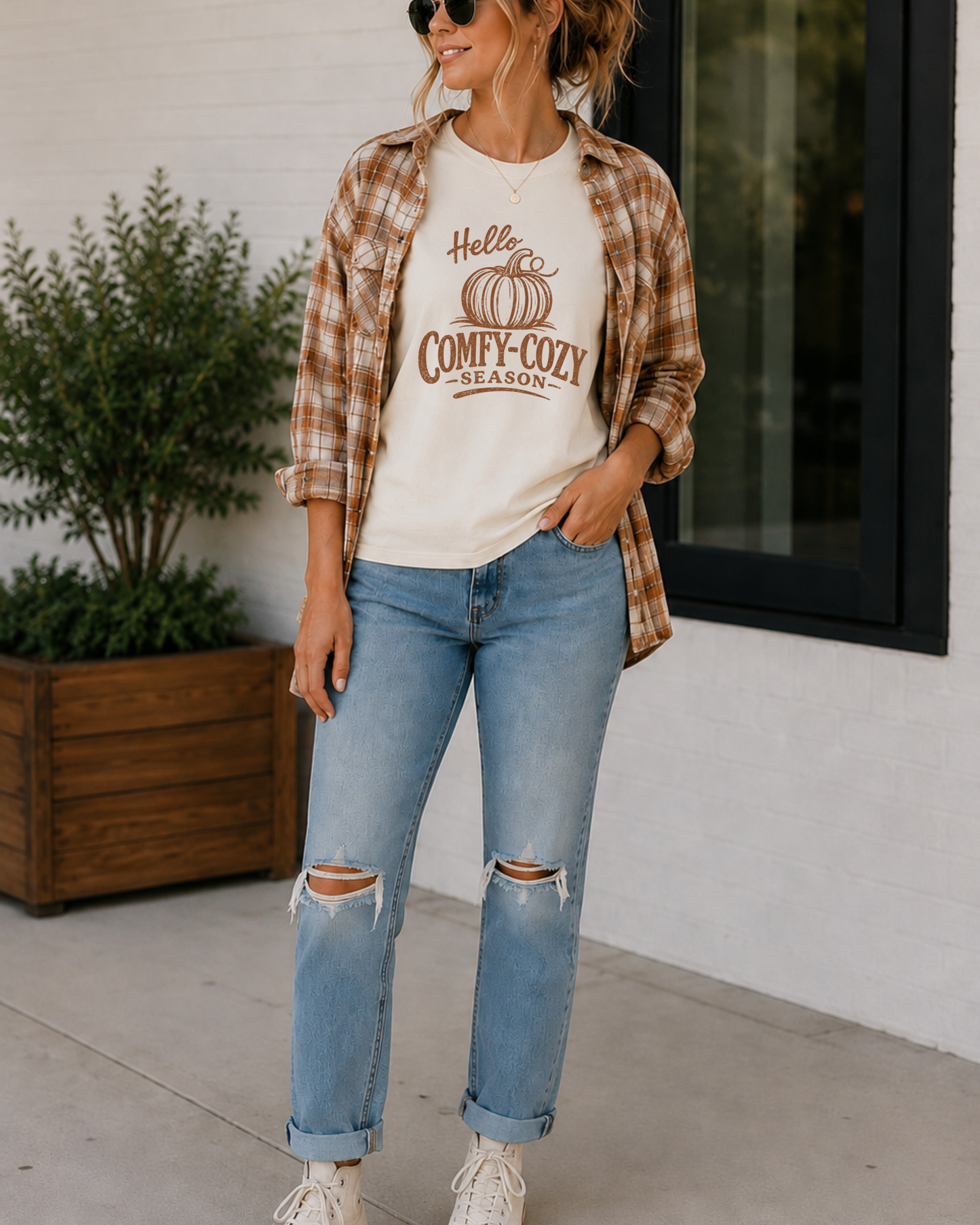 Hello Comfy-Cozy Season Vintage Pumpkin T-Shirt | Cozy Fall Graphic Tee | Autumn Shirt