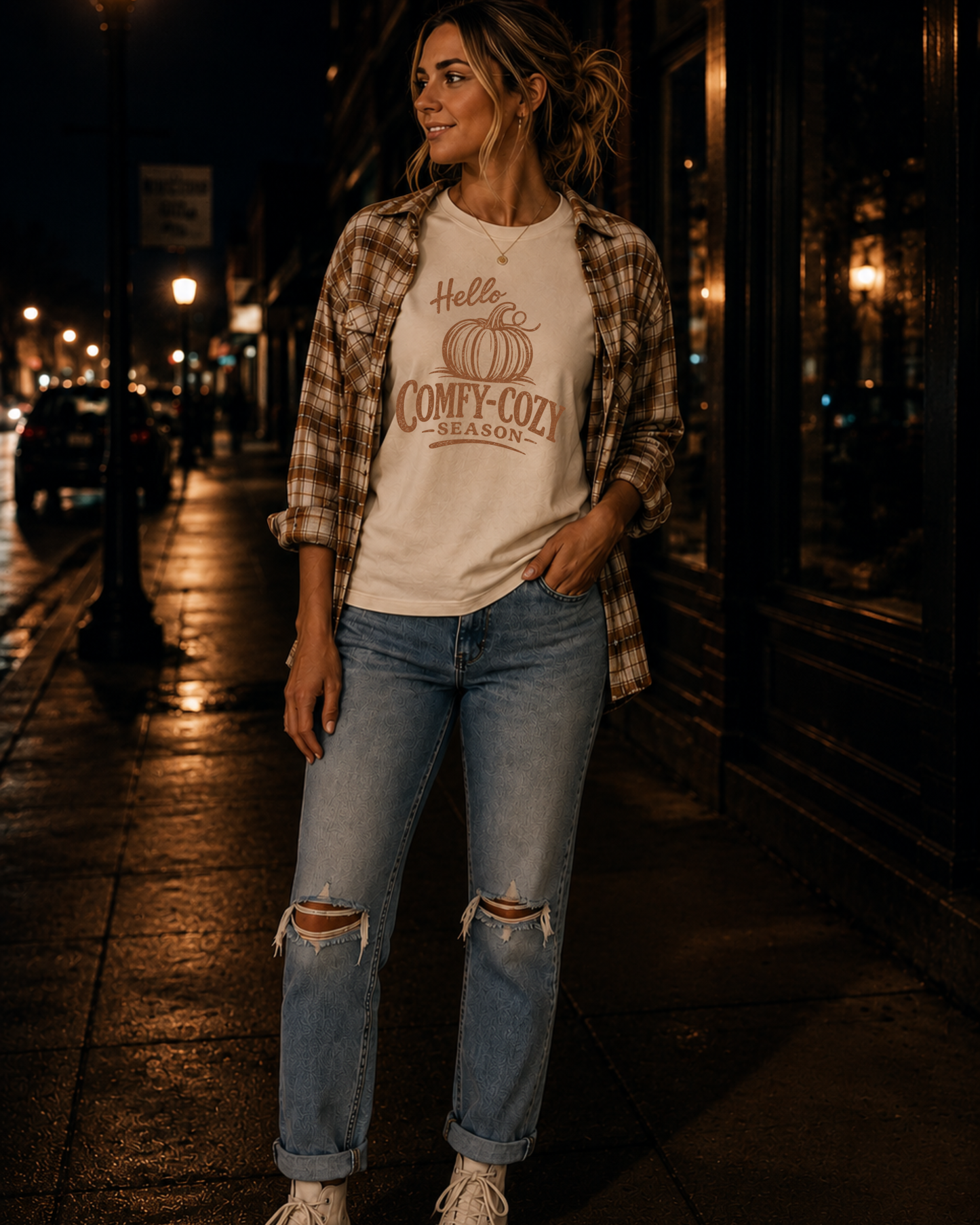 Hello Comfy-Cozy Season Vintage Pumpkin T-Shirt | Cozy Fall Graphic Tee | Autumn Shirt